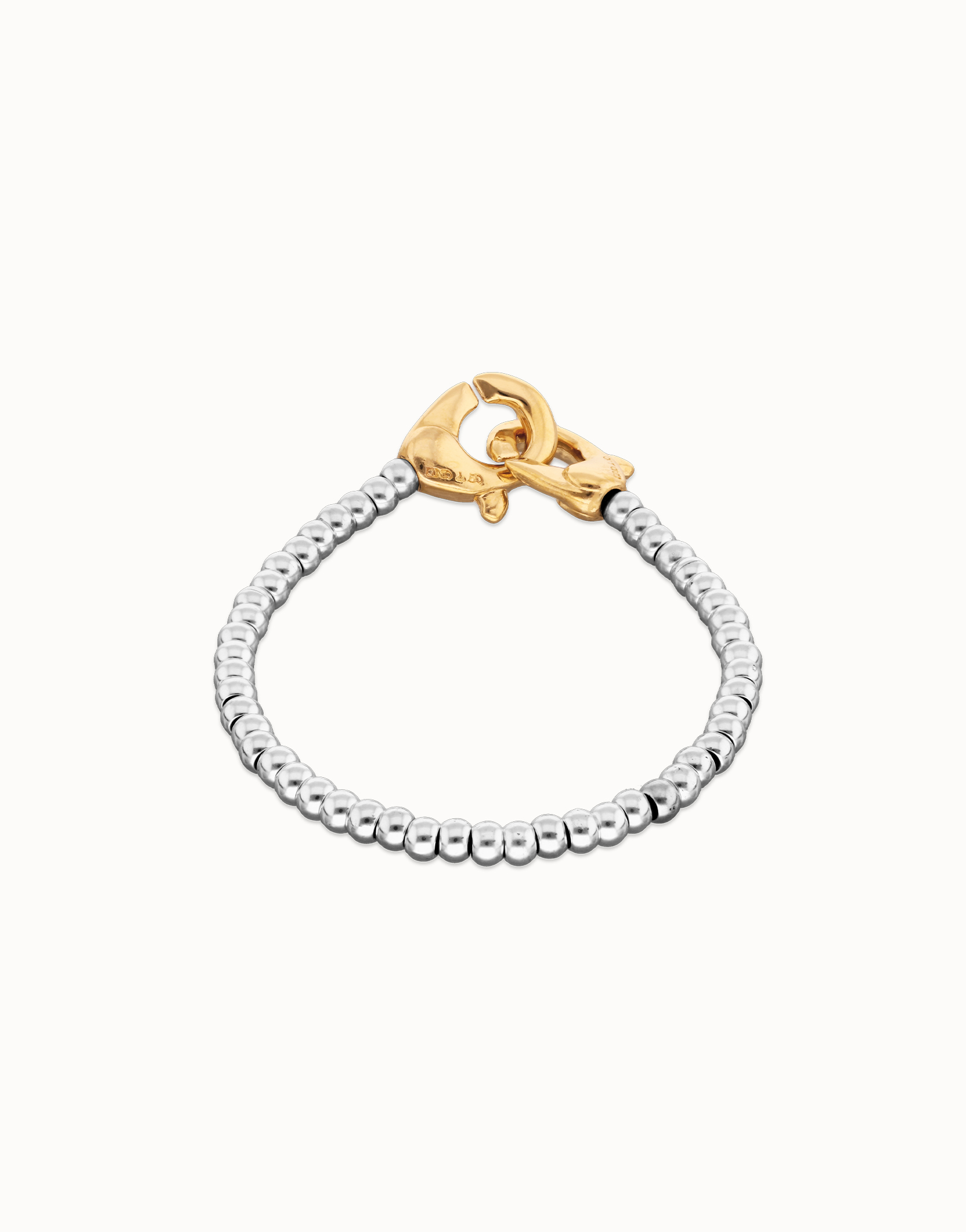 Pulsera de bolas pequeñas bañada en oro con mosqueton entrelazado en oro, Plateado, large thumbnail