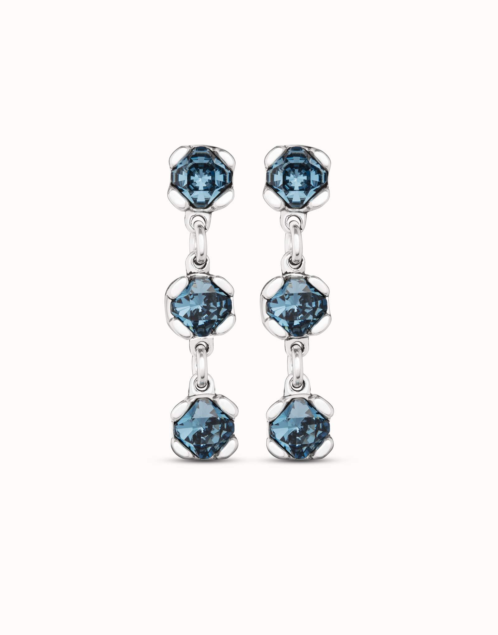 Sterling silver-plated earrings with blue crystals, Silver, large image number null