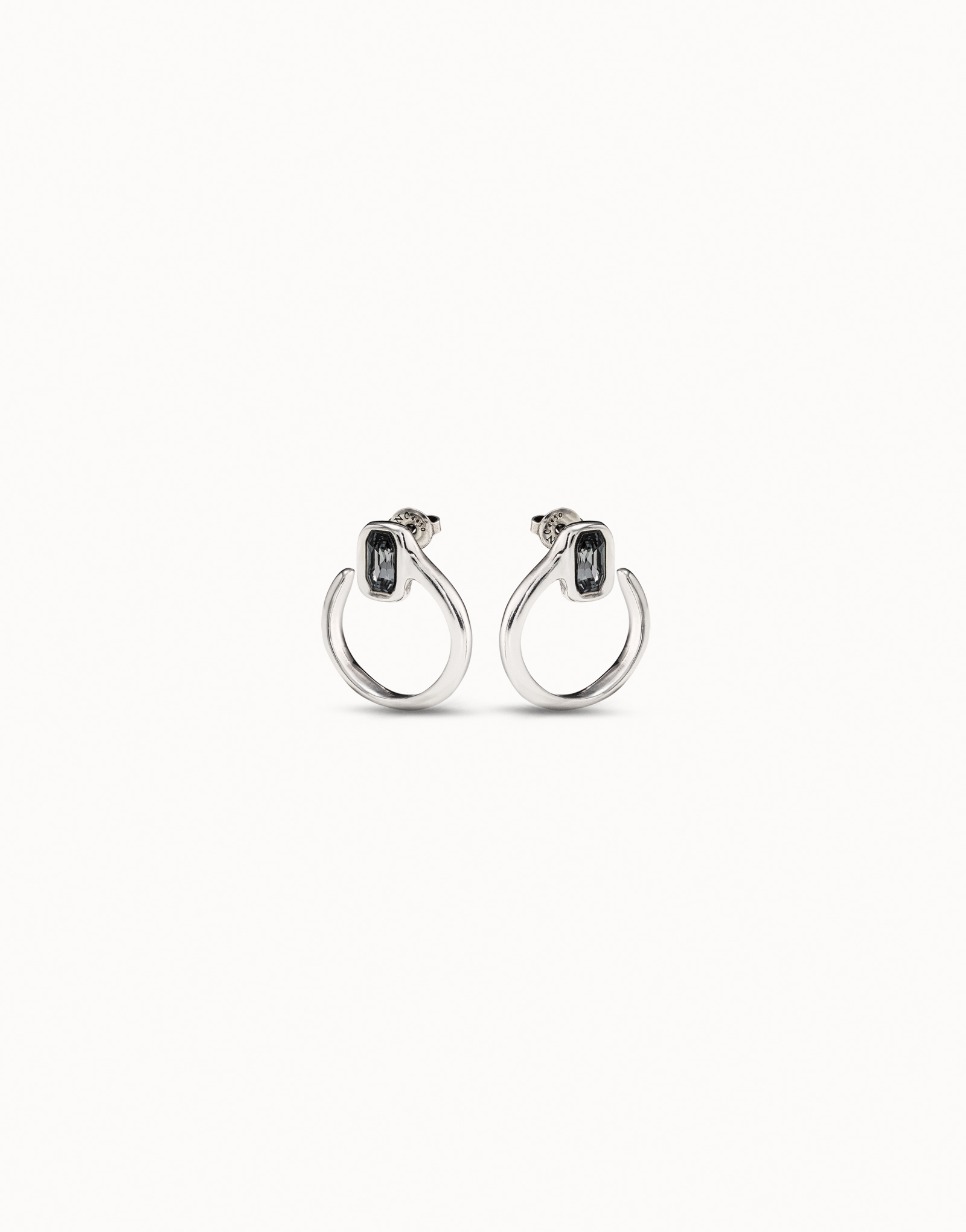 Sterling silver-plated needle shaped earrings with gray crystal, Silver, large image number null