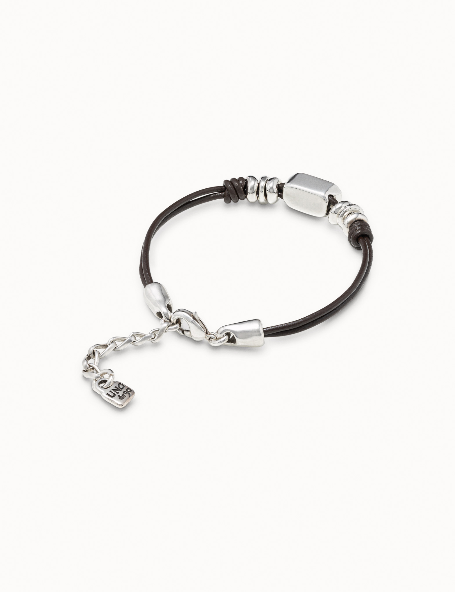 Sterling silver-plated bracelet with 2 strips and gray crystal with carabiner clasp, Silver, large image number null