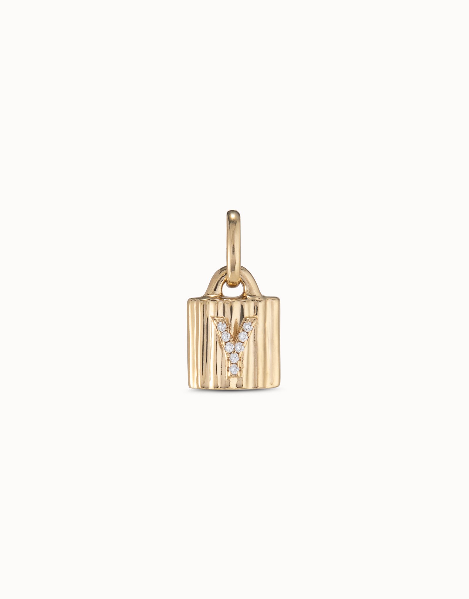 18K gold-plated padlock charm with topaz letter W, Golden, large image number null