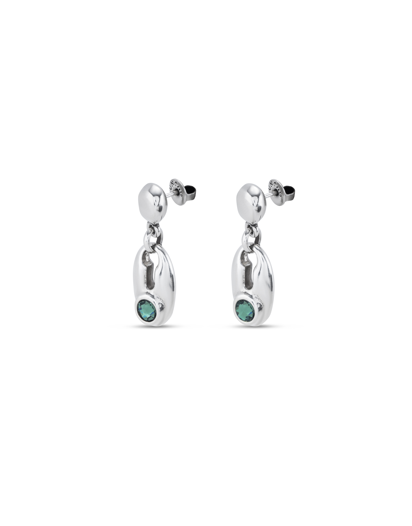 Silver-plated earrings and green crystal, Silver, large image number null