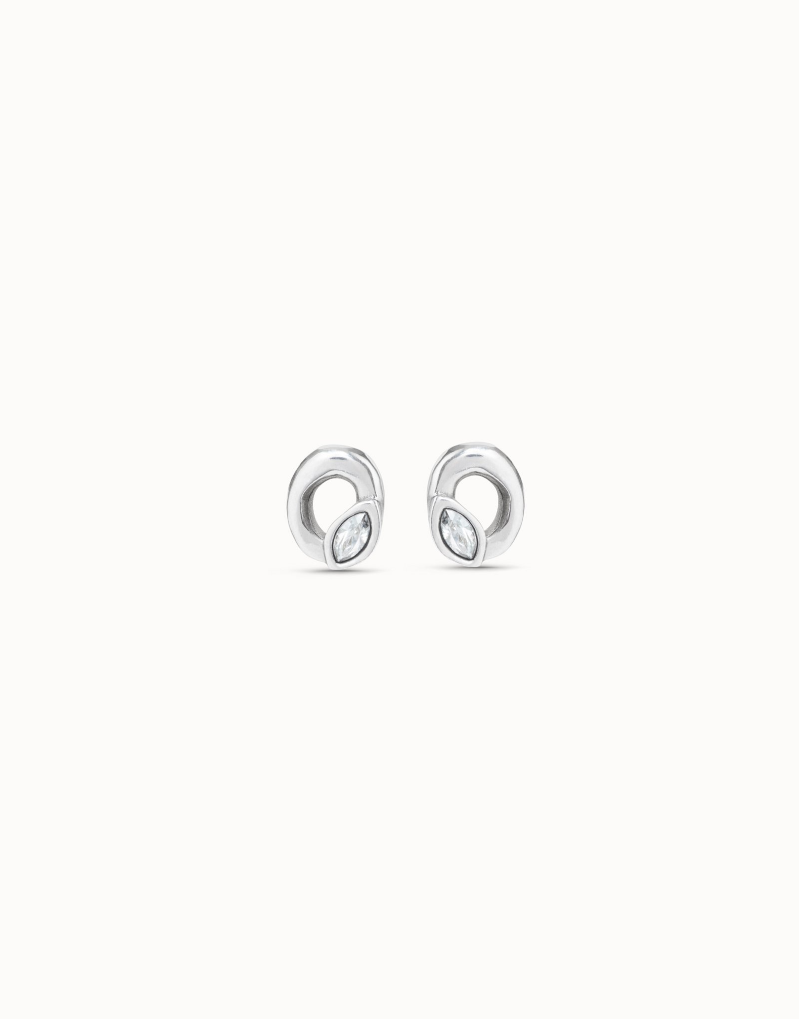 Sterling silver-plated stud oval shaped earrings with light gray crystal, Silver, large image number null