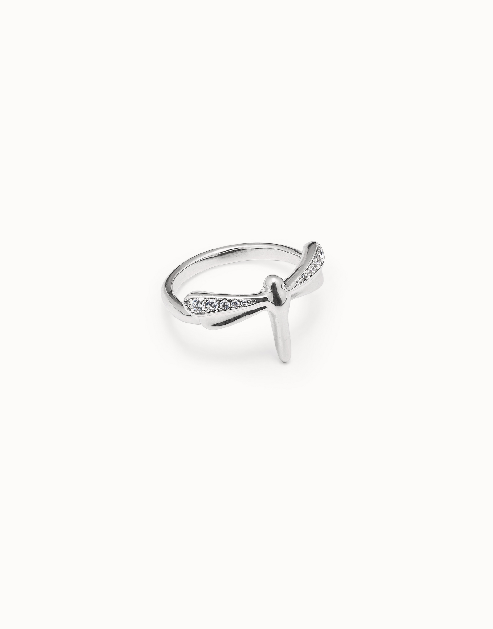 Sterling silver-plated dragonfly shaped ring with topaz, Silver, large image number null