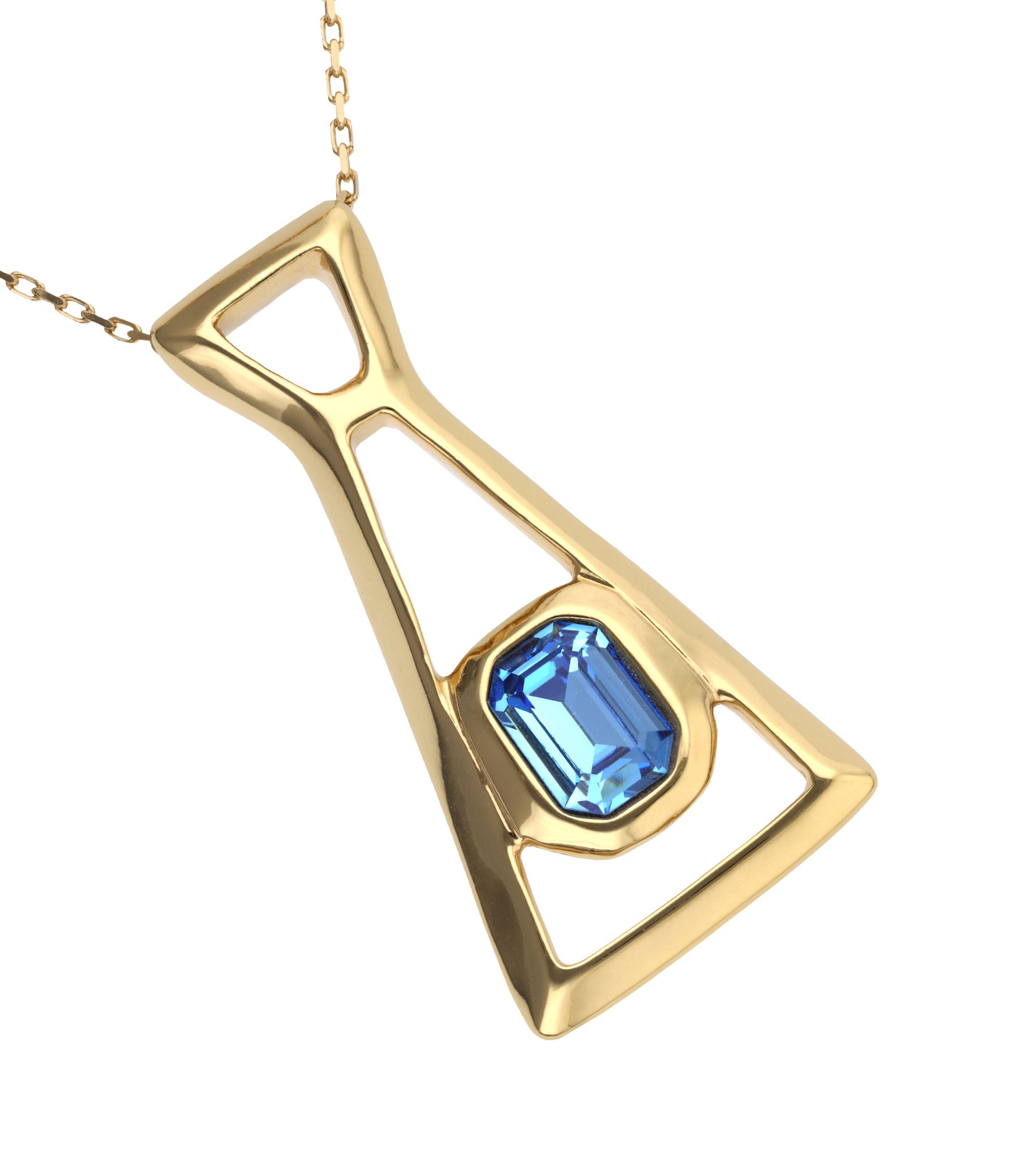 Long necklace with pendant and rectangular blue faceted crystal