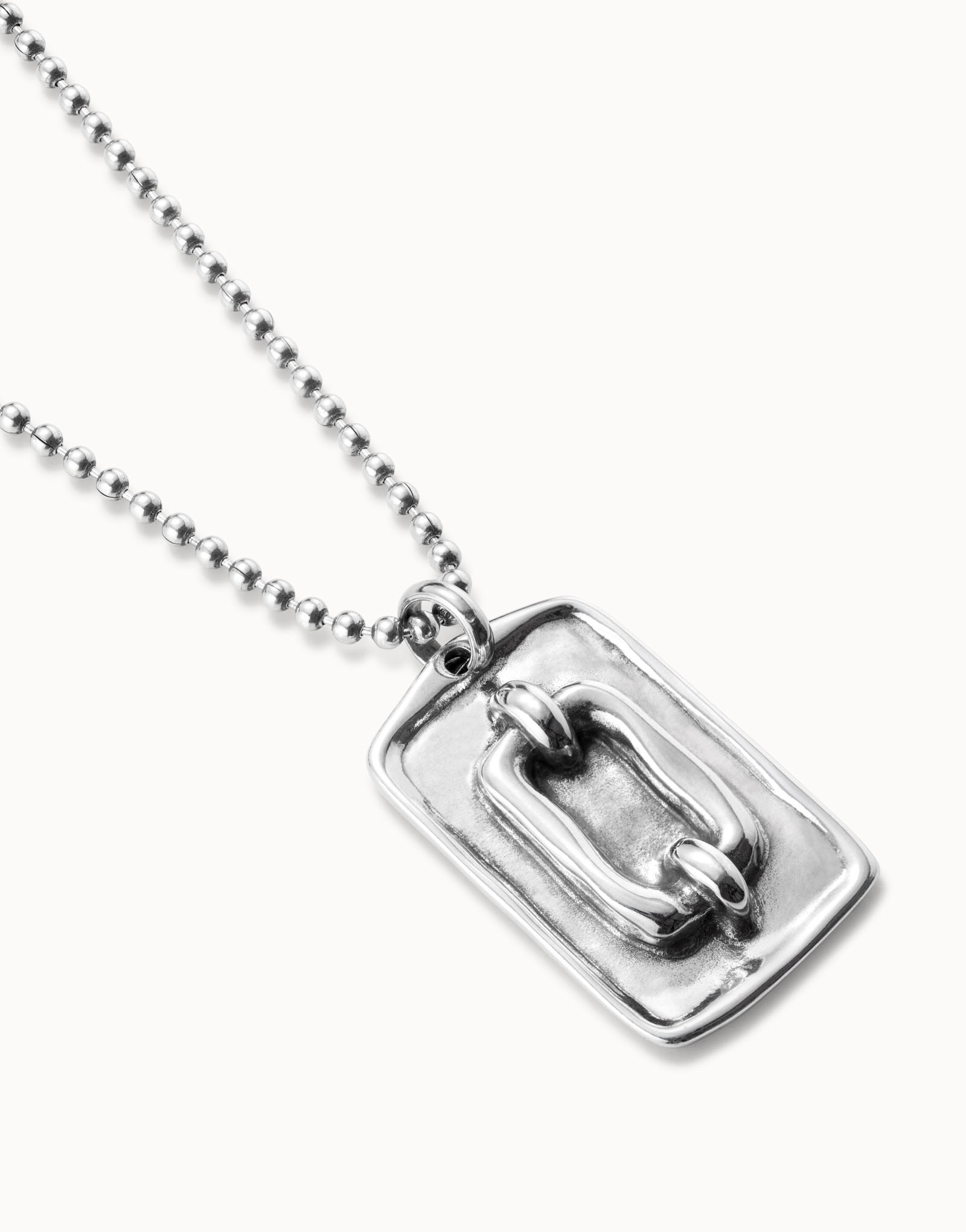 Collana lunga placcata argento Sterling, cordone a sfere e perlina con rilievo doppio gancio, Argent, large image number null