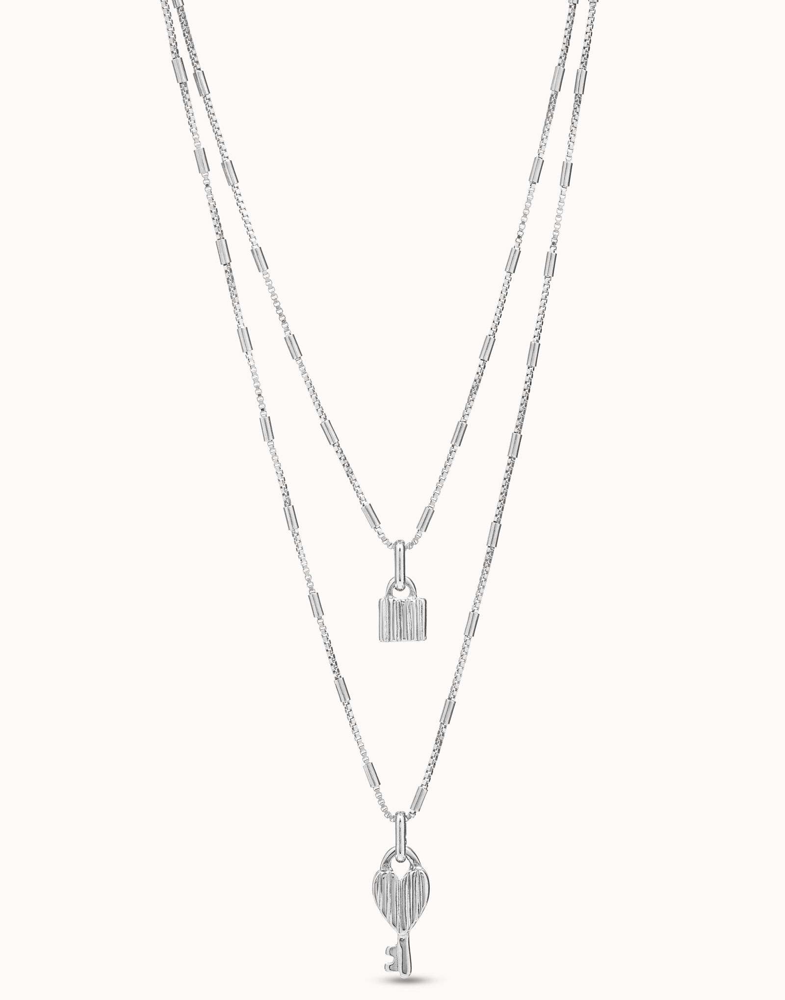 Silver pendant with 2 chains and key and padlock charms, Silver, large image number null