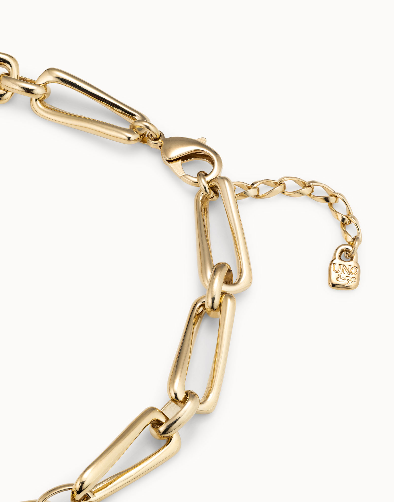 18K gold-plated necklace with square links, Golden, large image number null