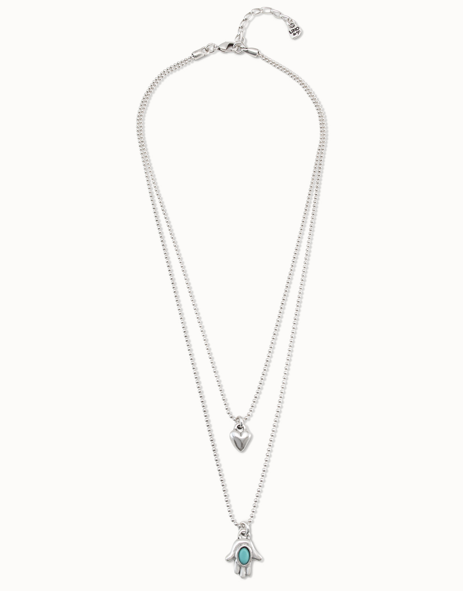 Collana placcata argento Sterling con due catenine di diverse lunghezze con Charm a forma di cuore e mano con cristallo di Murano, Argent, large image number null