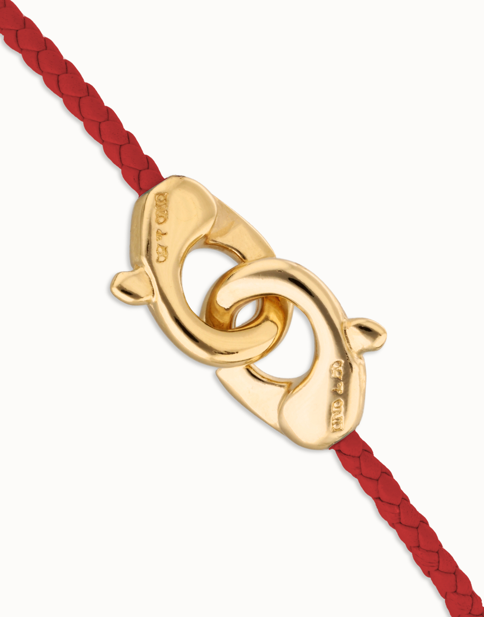 Bracciale in pelle rossa con chiusura a moschettone placcato oro, Dorado, large thumbnail