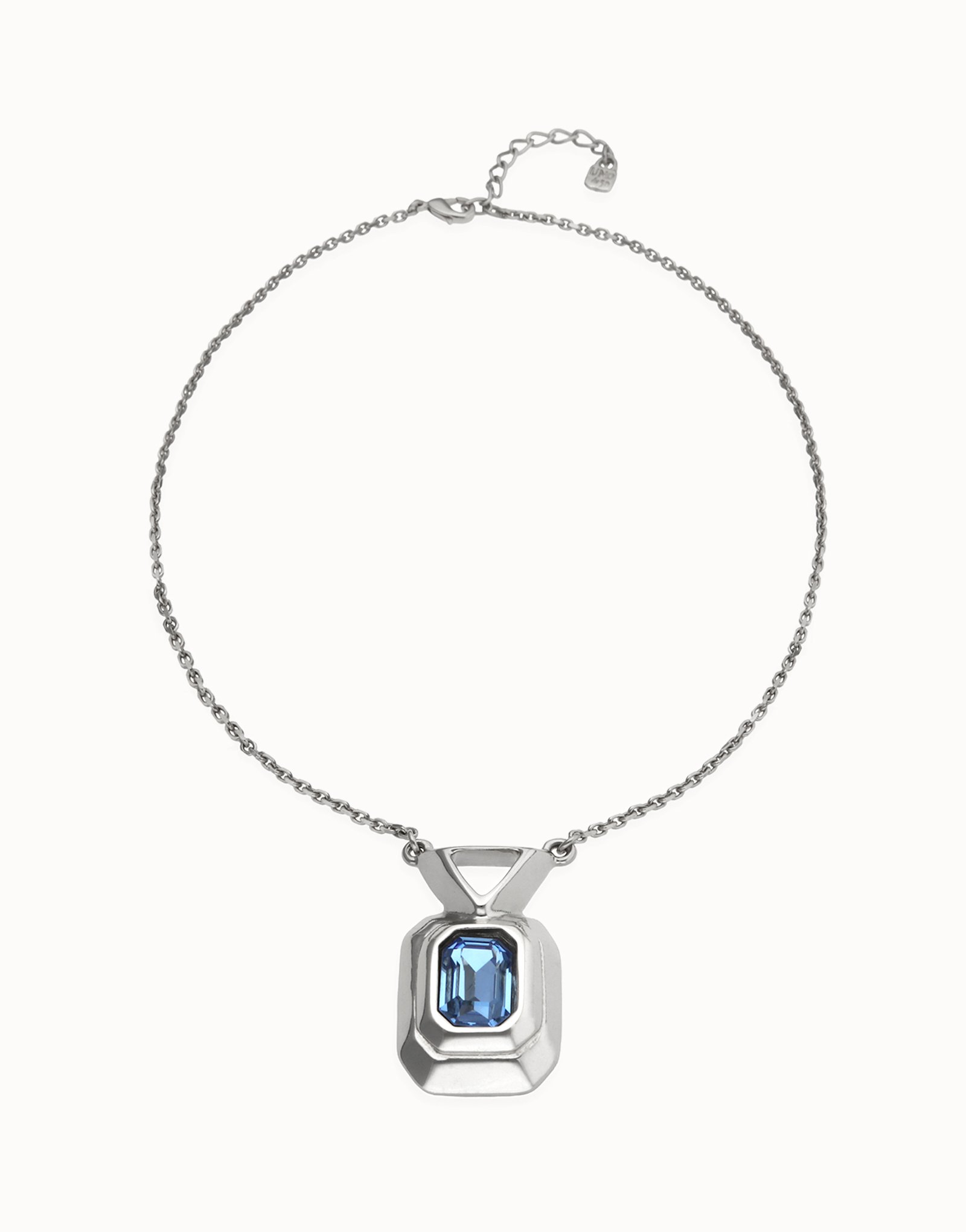 Collar ba&ntilde;ado en plata de ley con cristal facetado rectangular azul