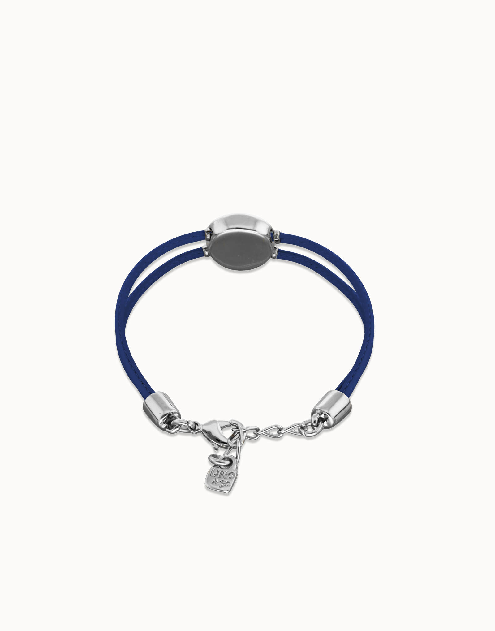 Pulsera doble de cuero azul con ojo bañado en plata de ley, Plateado, large thumbnail