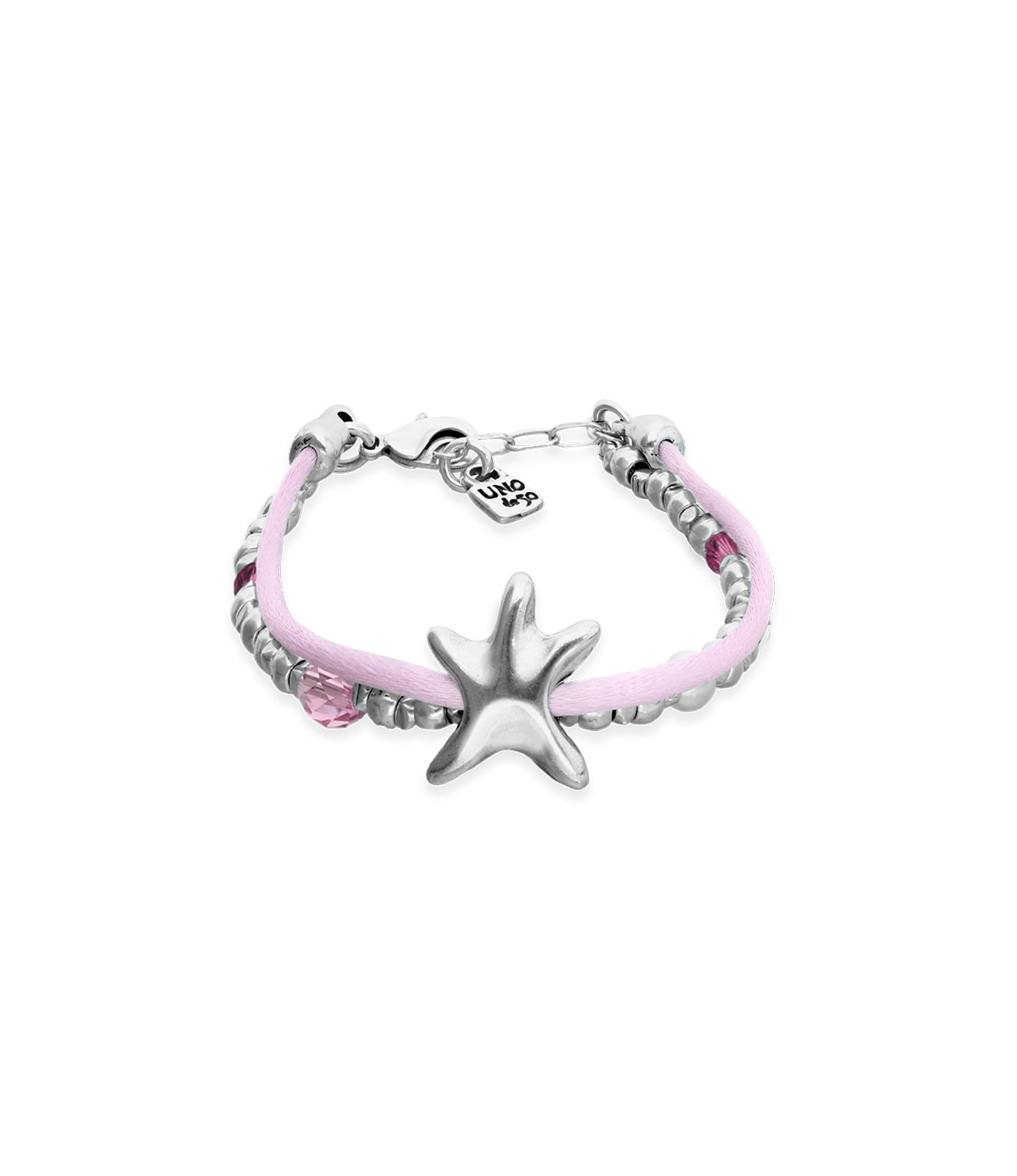 Pink silk thread and metal bracelet with starfish