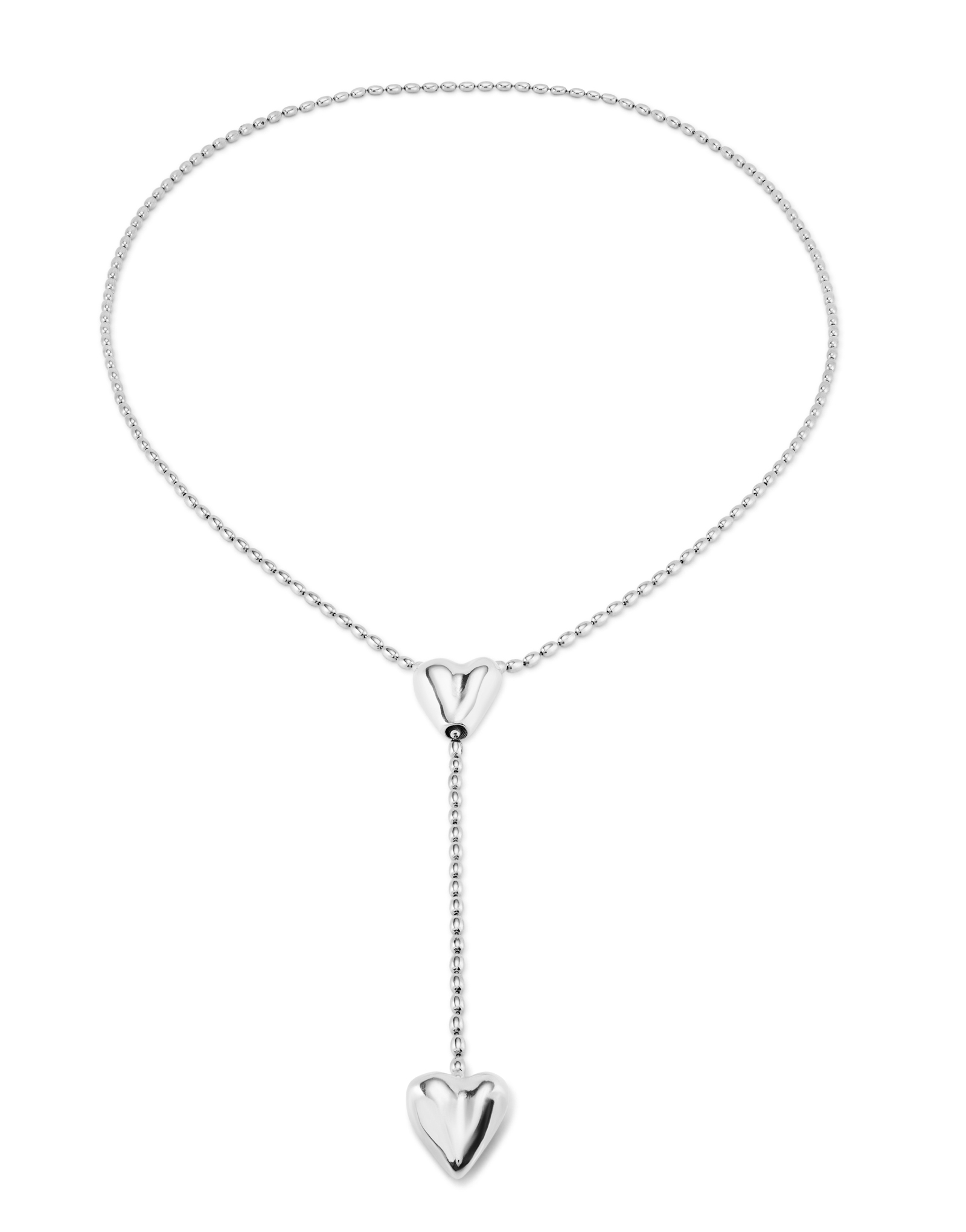 Silver-plated chain with two hearts, one adjustable in the center., Silver, large image number null