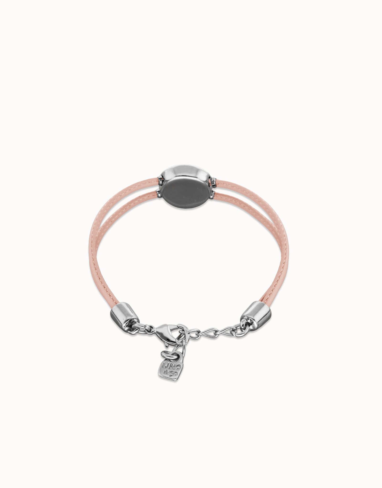 Pulsera doble de cuero rosa con ojo bañado en plata de ley, Plateado, large thumbnail