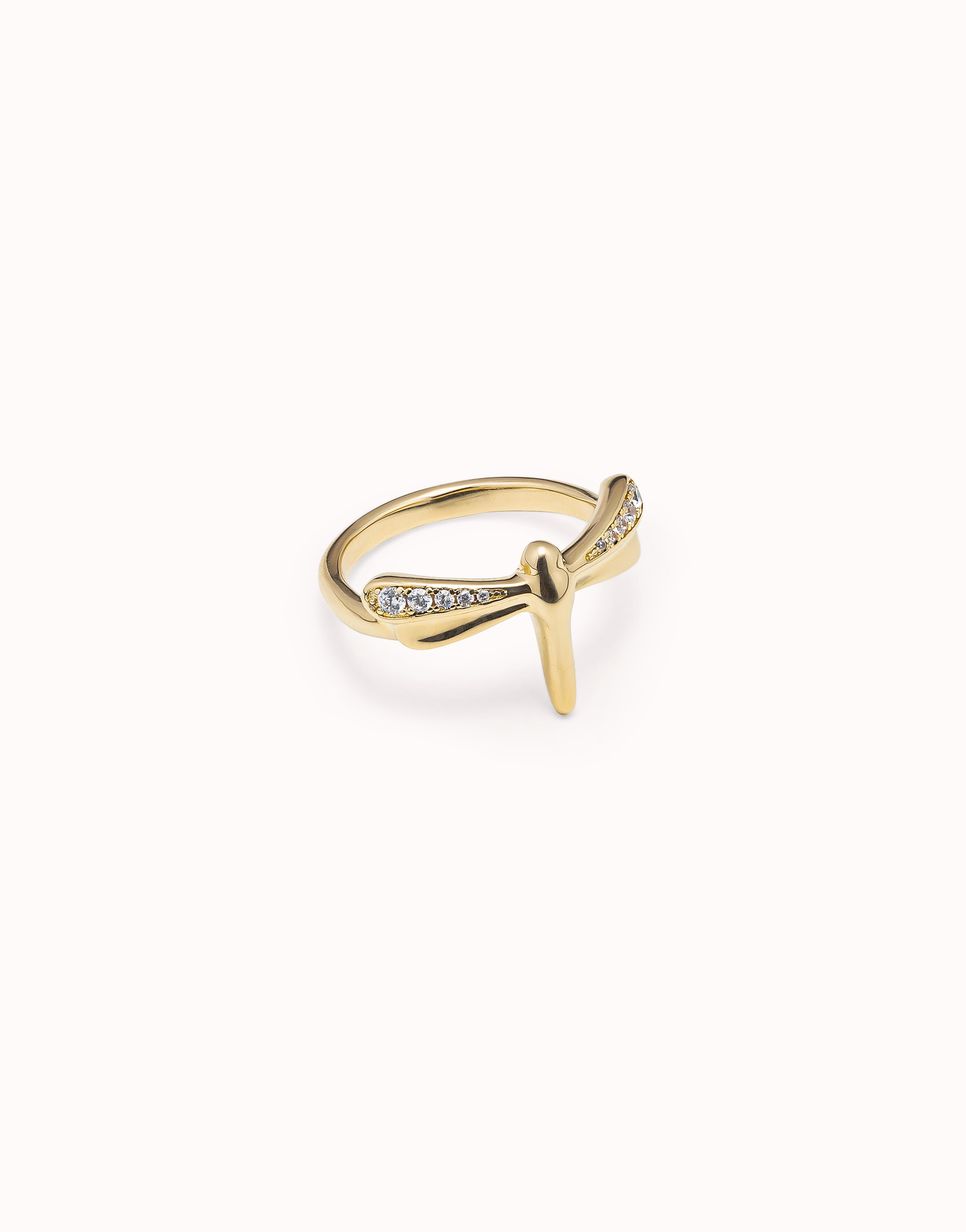 18K gold-plated dragonfly shaped ring with topaz, Golden, large image number null