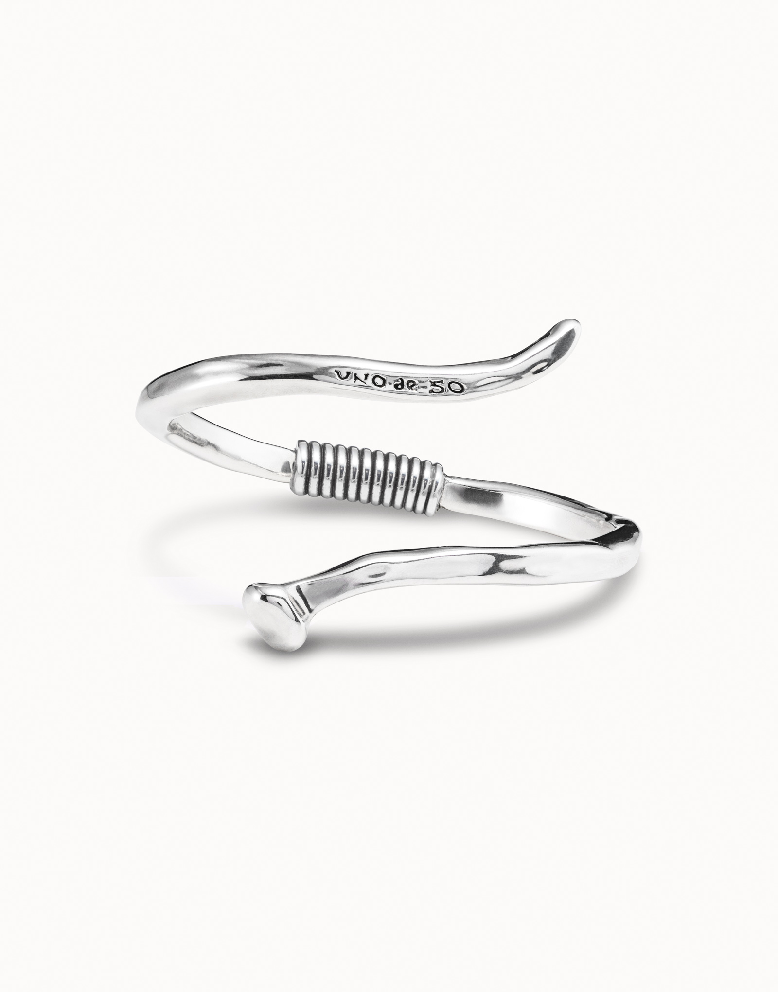 Rigid sterling silver-plated spiral-shaped nail bracelet., Silver, large image number null