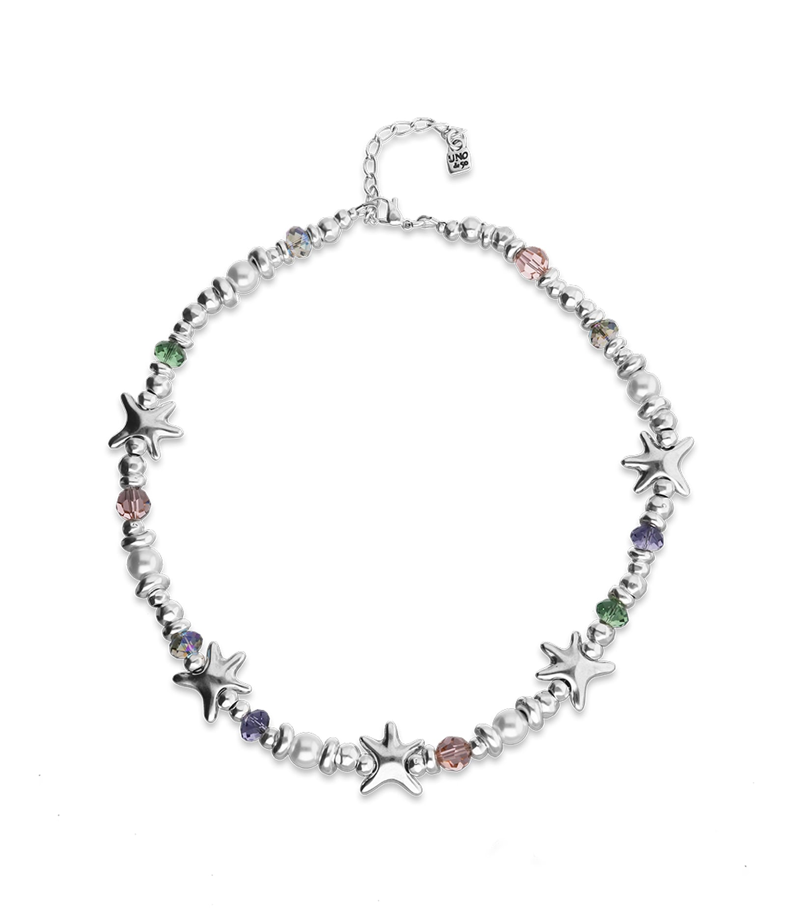 Short necklace with crystals and small starfishes