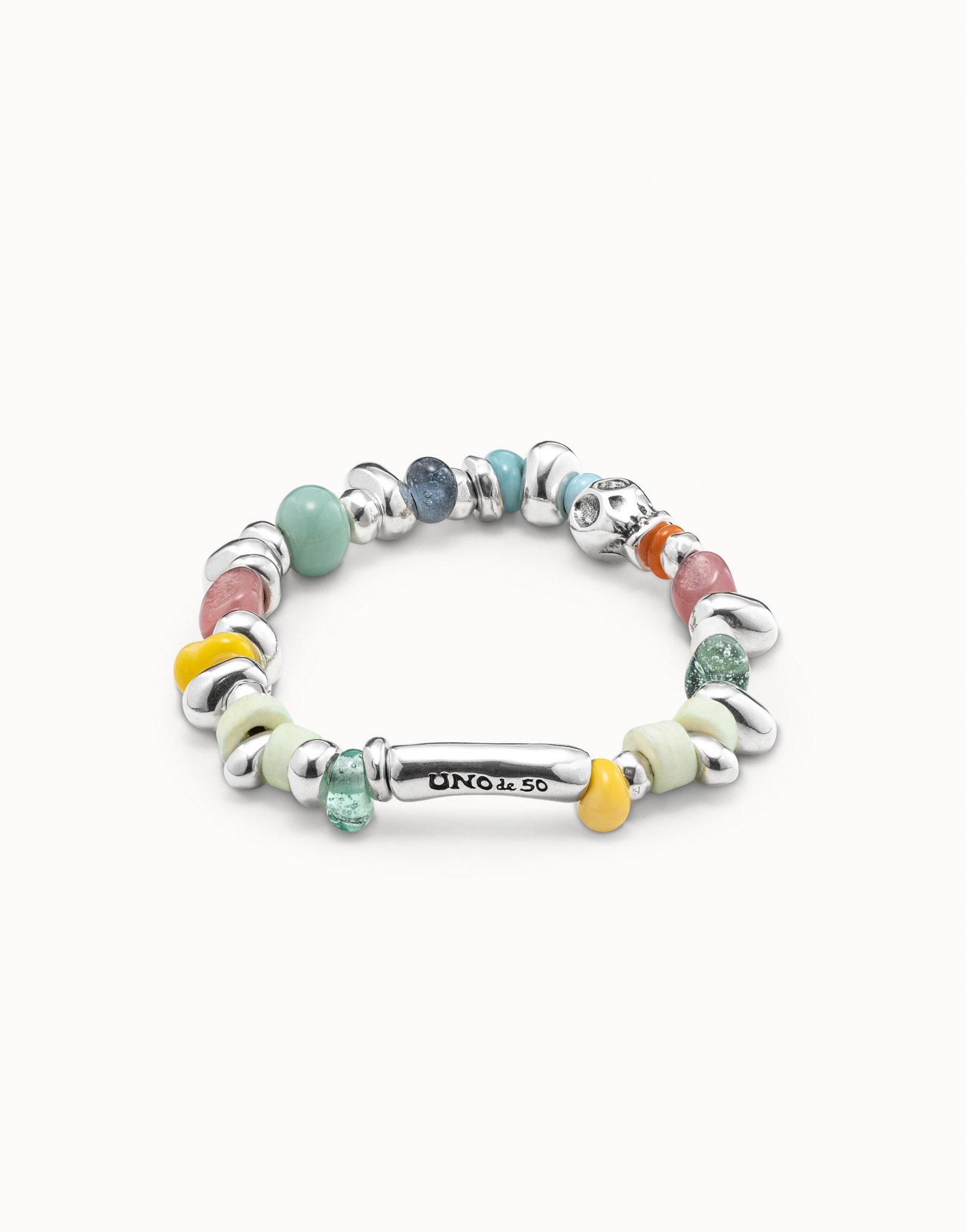 Sterling silver-plated elastic bracelet with multicolor crystals, , large image number null