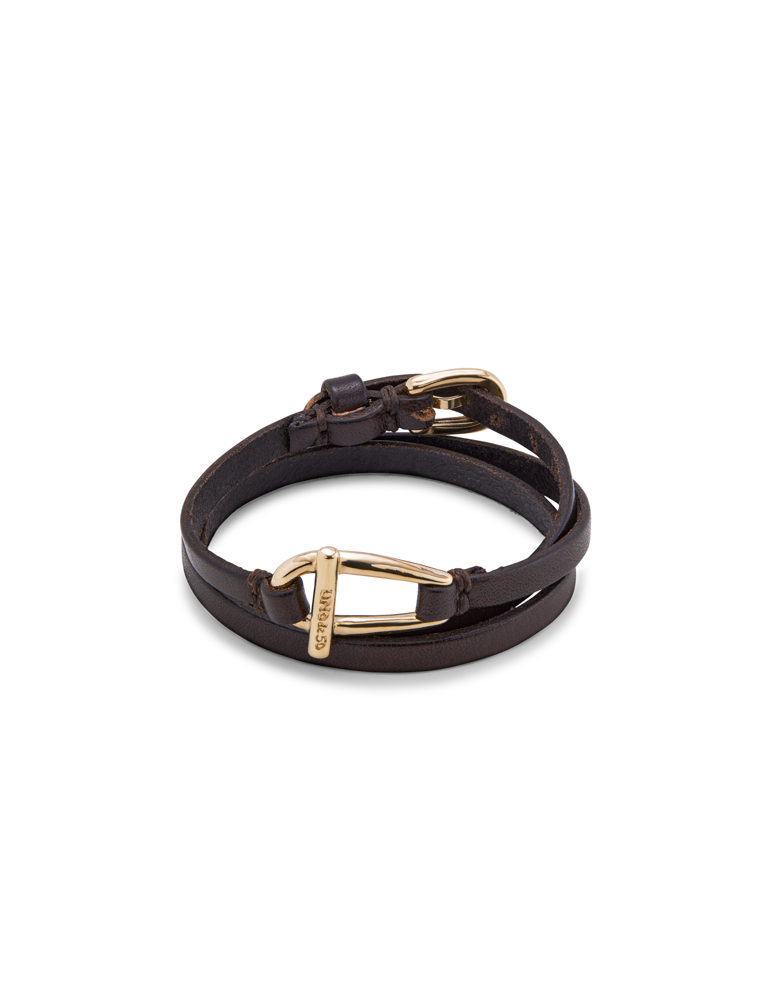 18K gold-plated leather bracelet with small central link, Golden, large image number null
