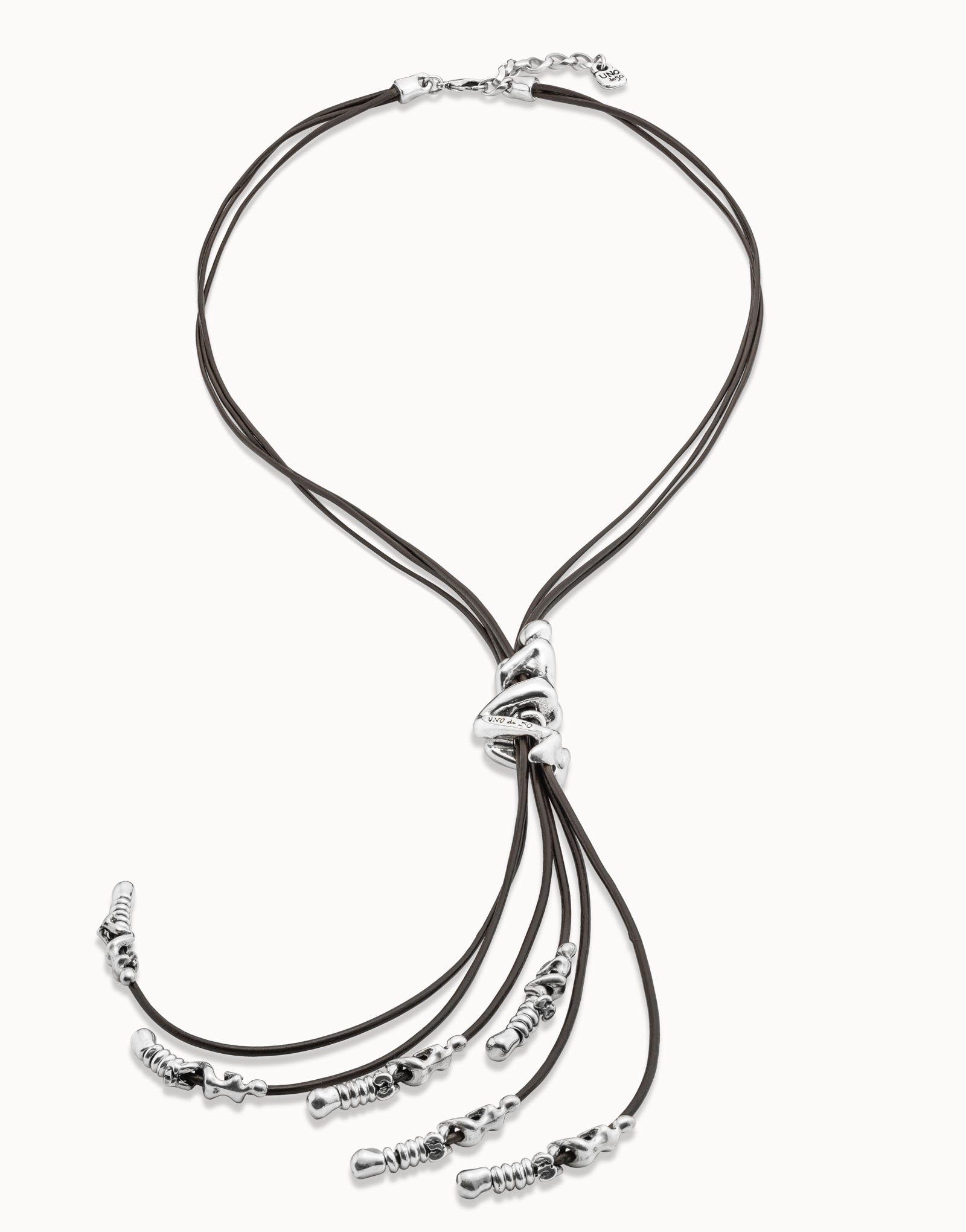 Sterling silver-plated leather necklace, Silver, large image number null