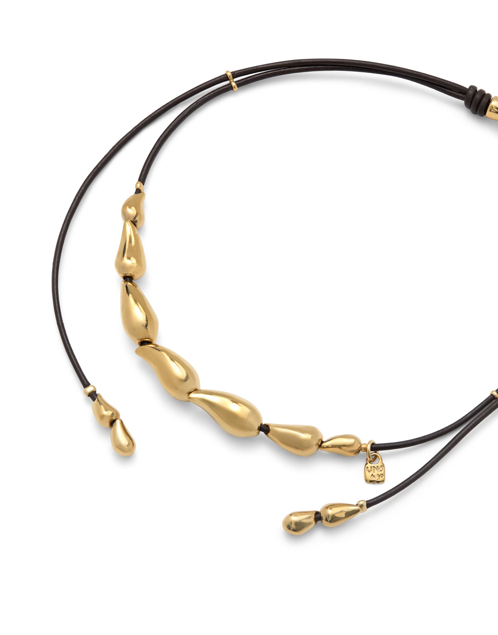 Leather necklace with intertwined drops