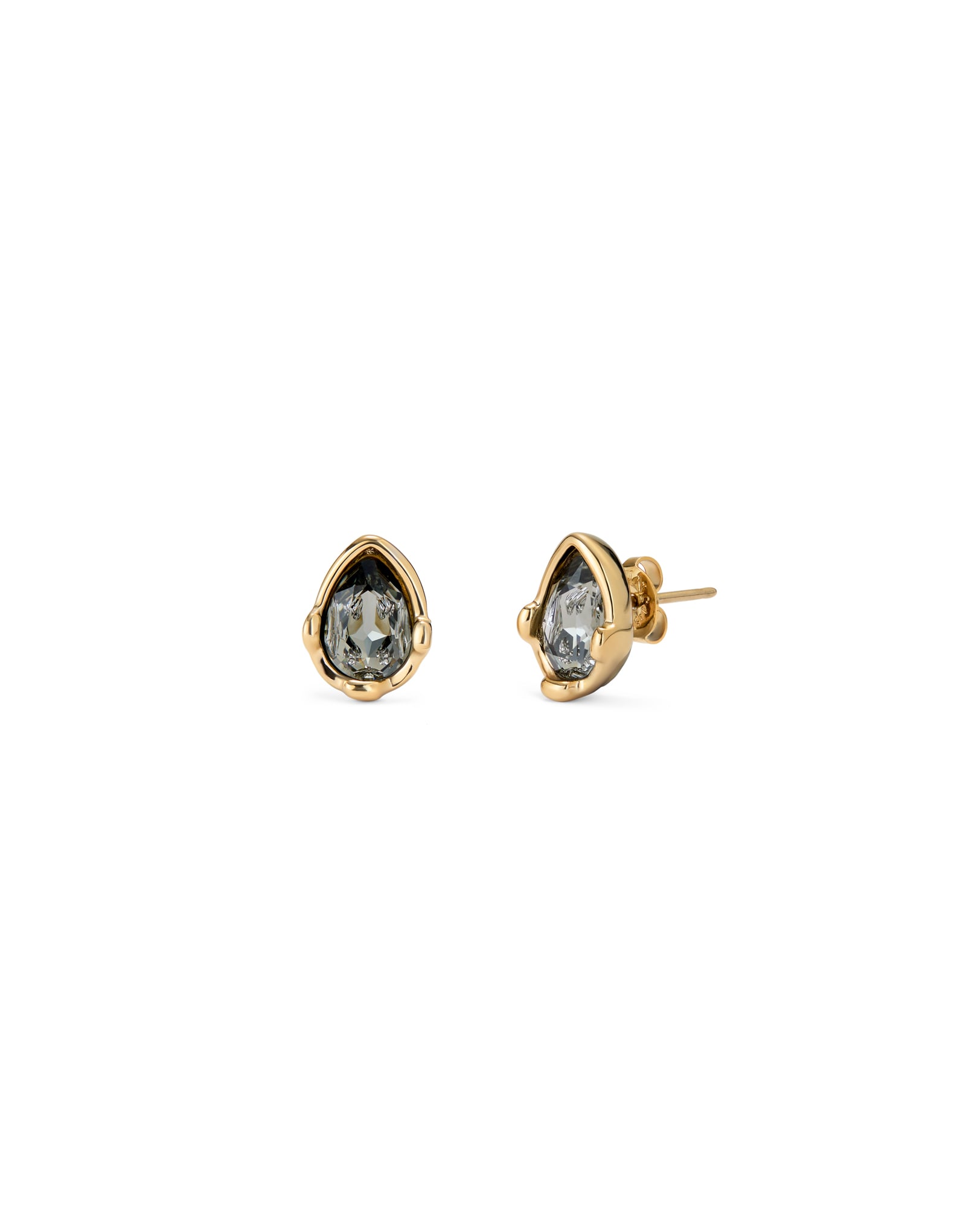 Boucles d&rsquo;oreilles plaqu&eacute;es or 18 carats avec cristal facett&eacute; gris en forme de goutte
