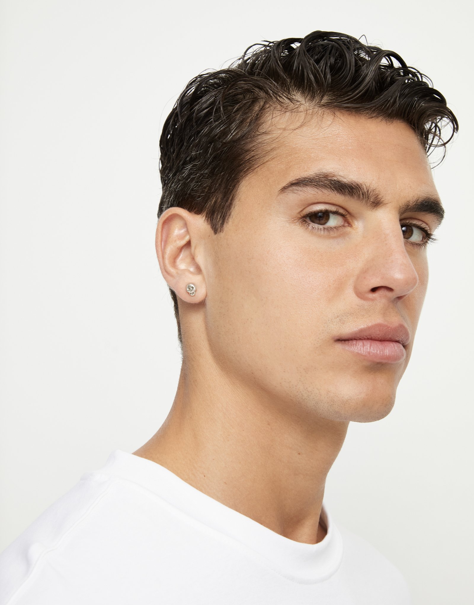 Skull single stud earring, Silver, large thumbnail