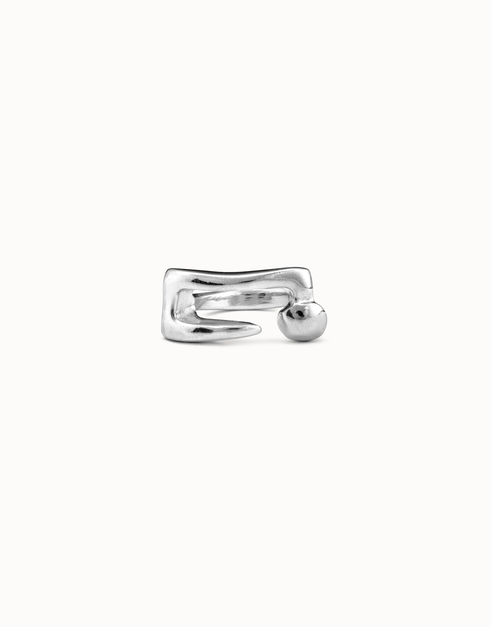 Sterling silver-plated central buckle shaped ring with nailed effect, Silver, large image number null