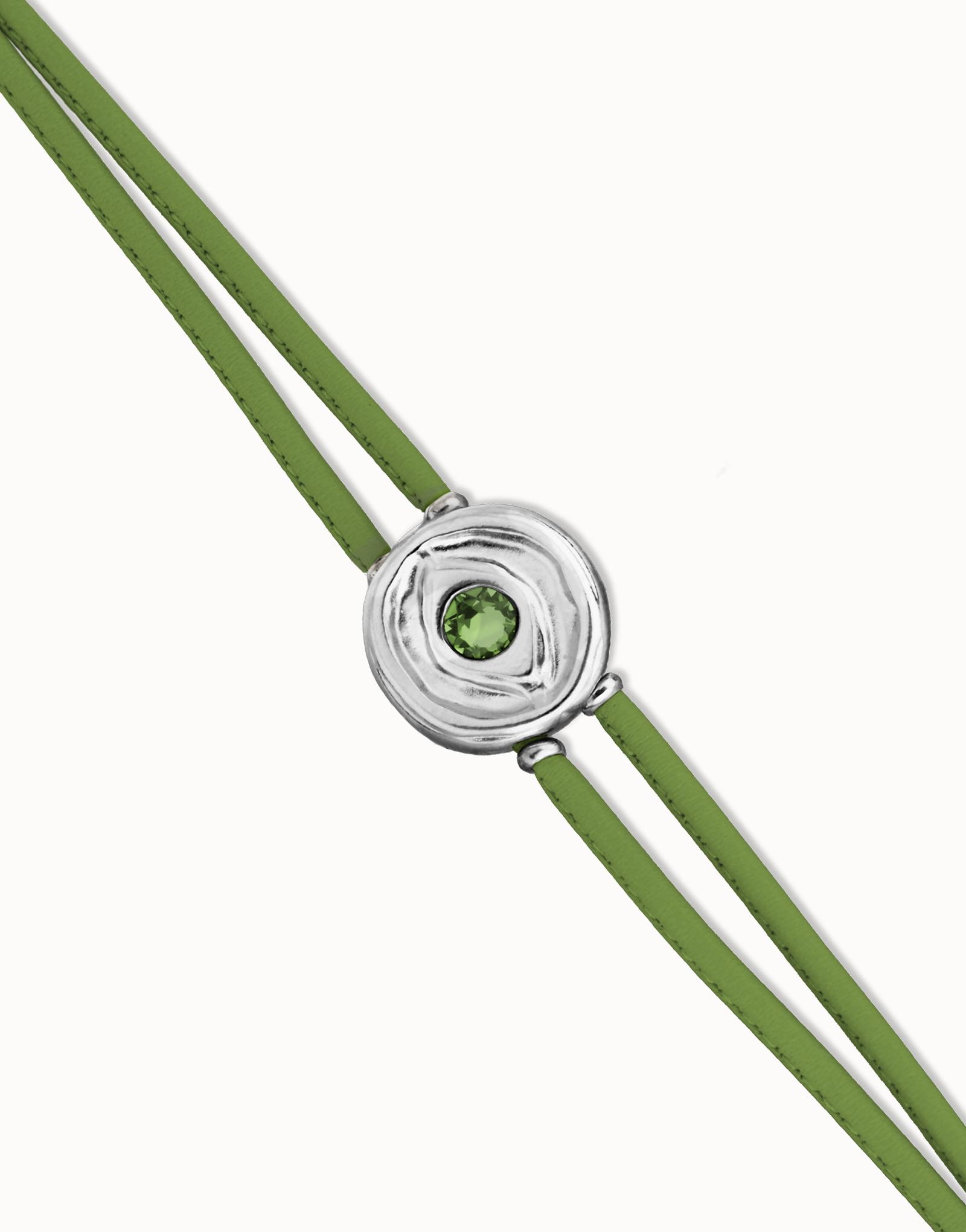 Pulsera doble de cuero verde con ojo bañado en plata de ley, Plateado, large thumbnail