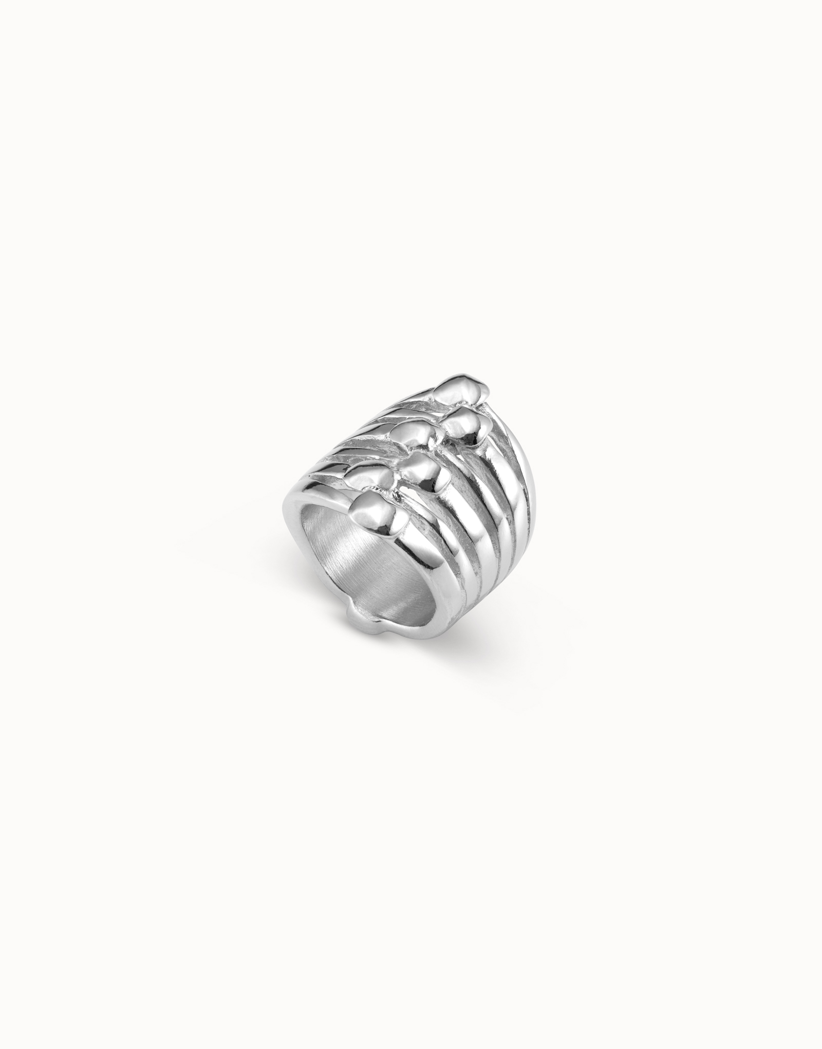 Silver-plated multi effect ring with nail heads details, Silver, large image number null
