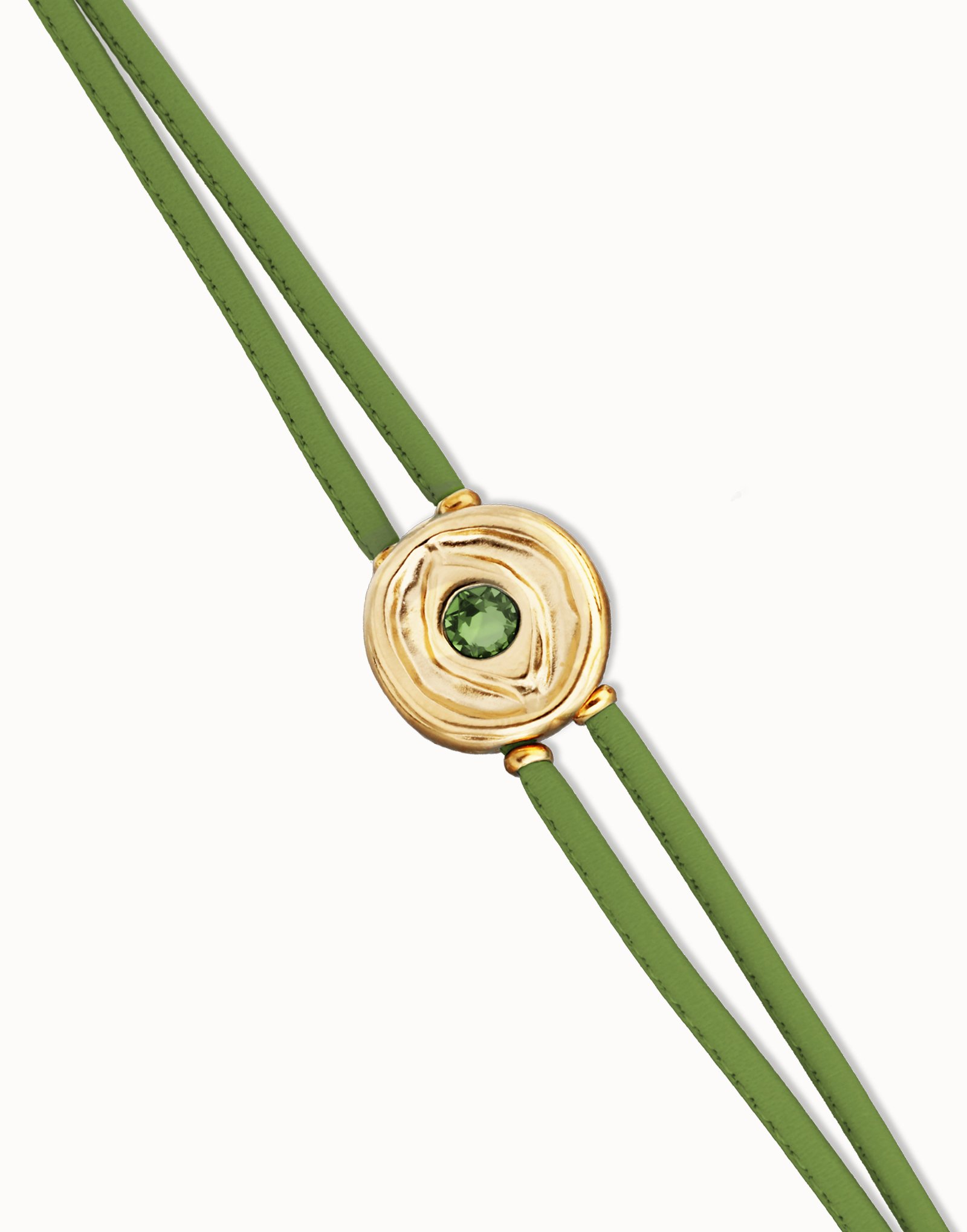 Pulsera doble de cuero verde con ojo bañado en oro 18k, Dorado, large thumbnail