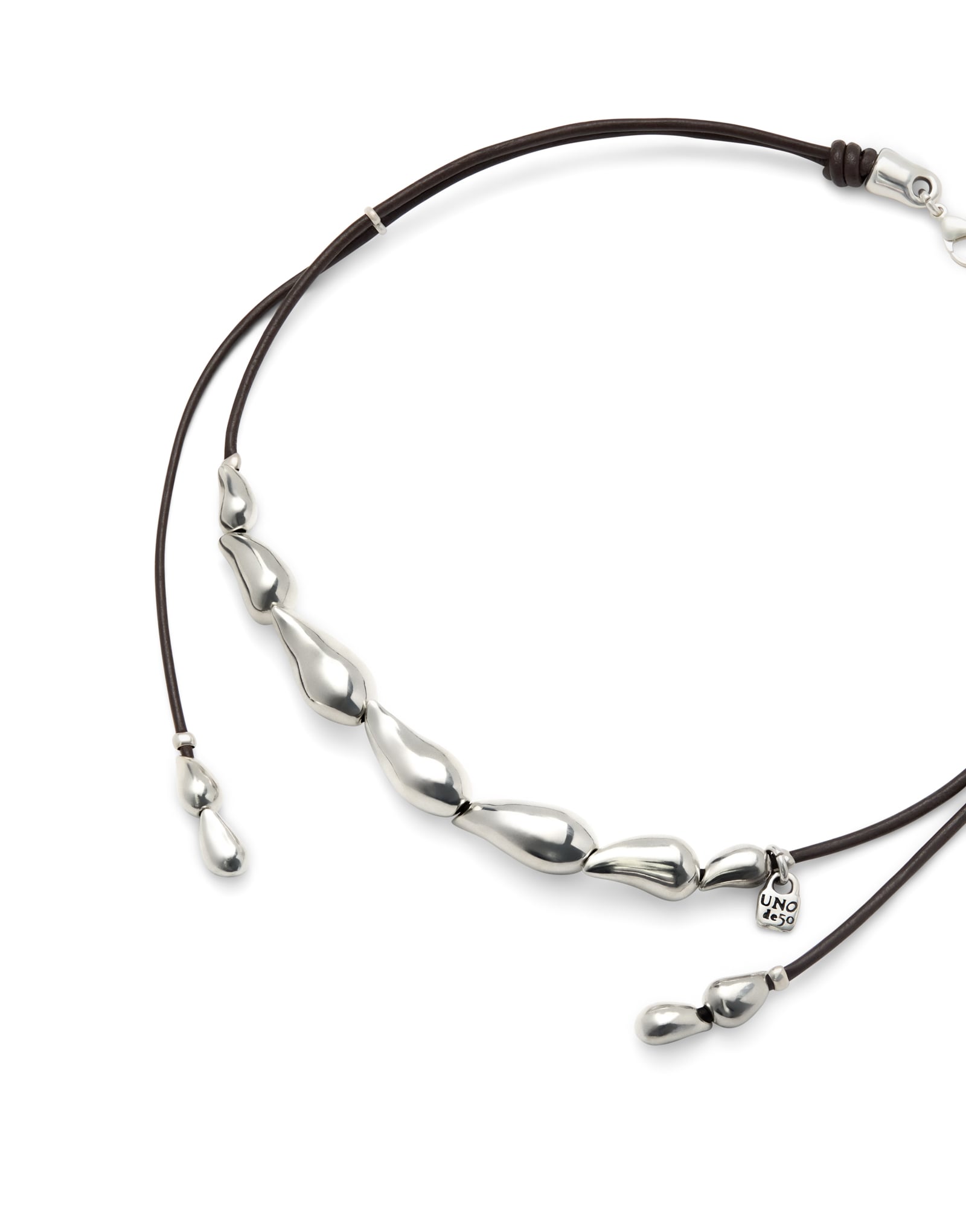 Leather necklace with intertwined drops