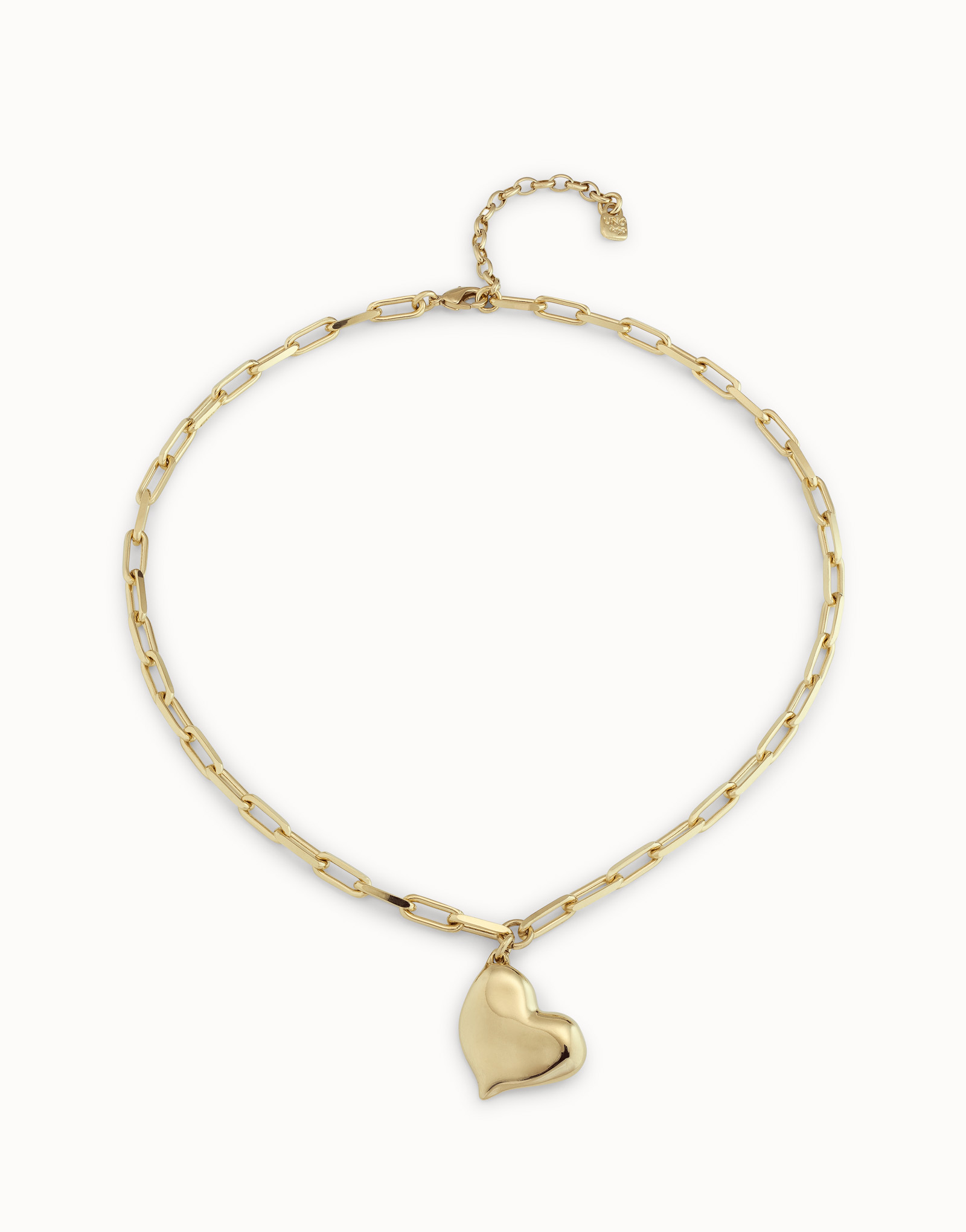 Collar corto bañado en oro de 18k, cadena de eslabones medianos y corazón mediano, Dorado, large image number null