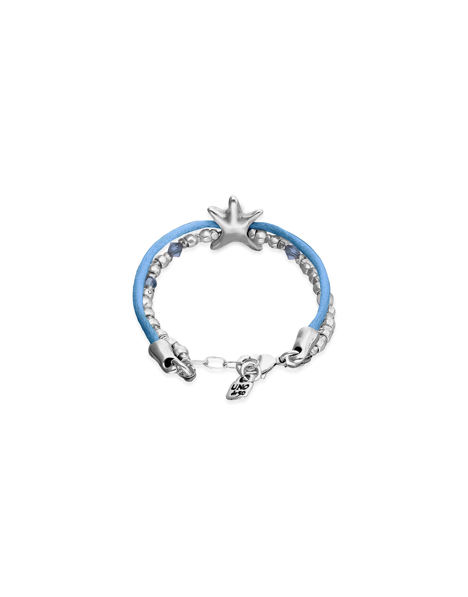 Blue silk thread and metal bracelet with starfish