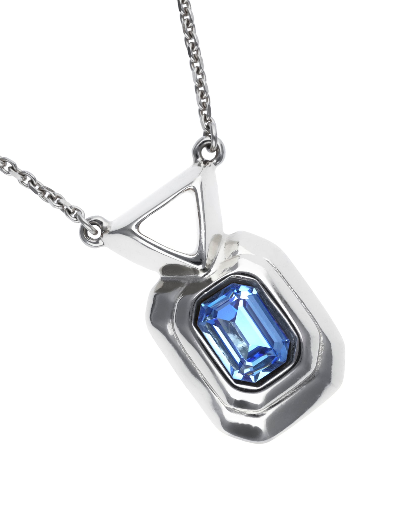 Necklace with rectangular blue faceted crystal