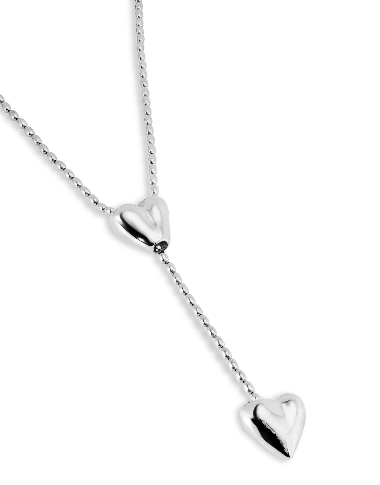 Silver-plated chain with two hearts, one adjustable in the center., Silver, large image number null