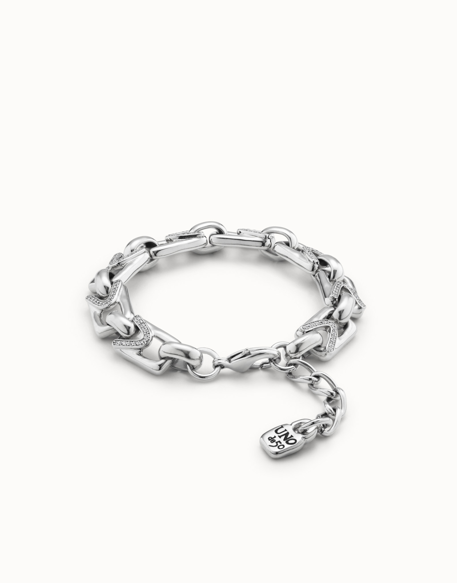 Sterling silver-plated bracelet with small links with topaz, Silver, large image number null