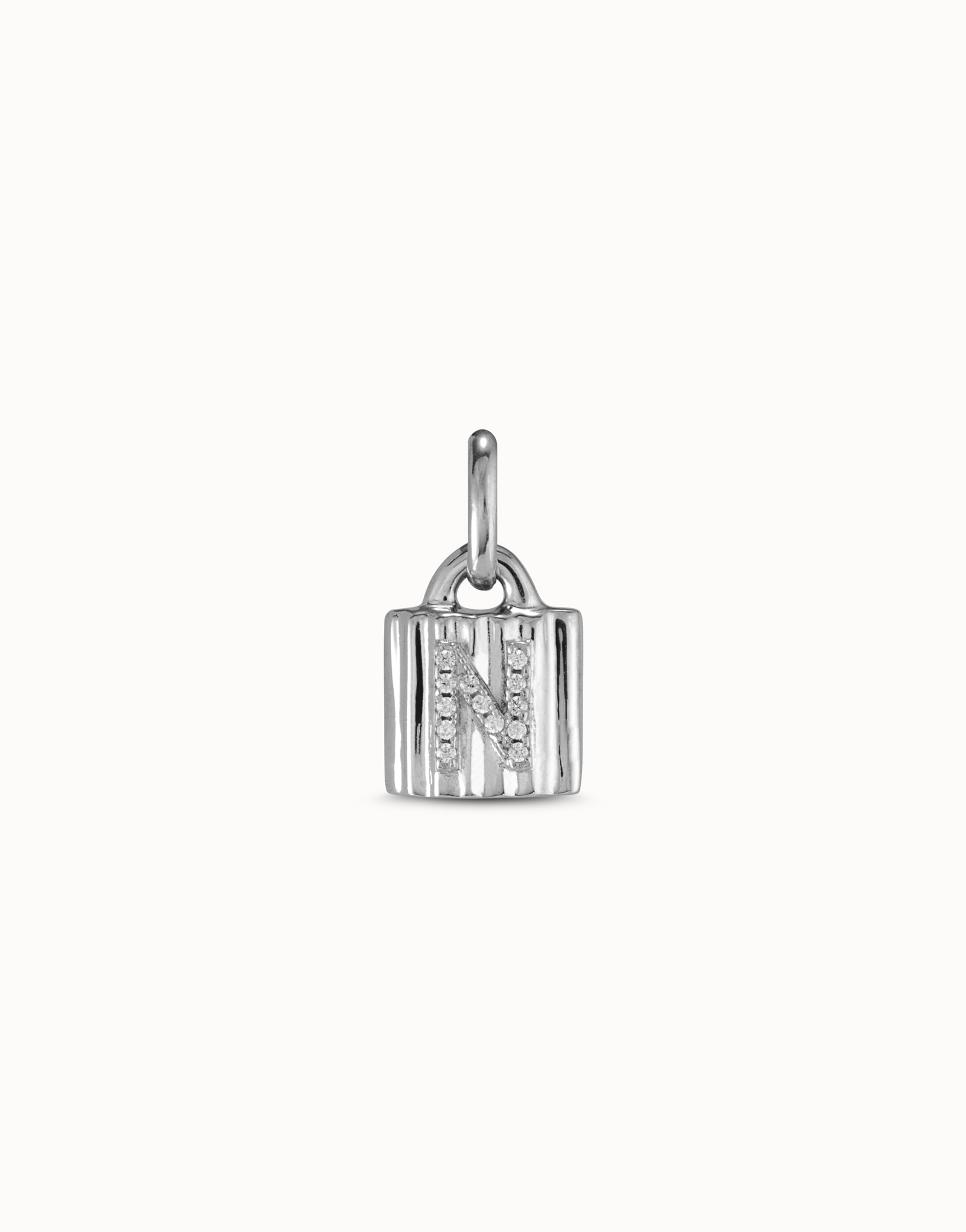 Sterling Silver plated Padlock Charm With Topaz Letter N UNOde50 sterling-silver-plated-padlock-charm-with-topaz-letter-n-unode50