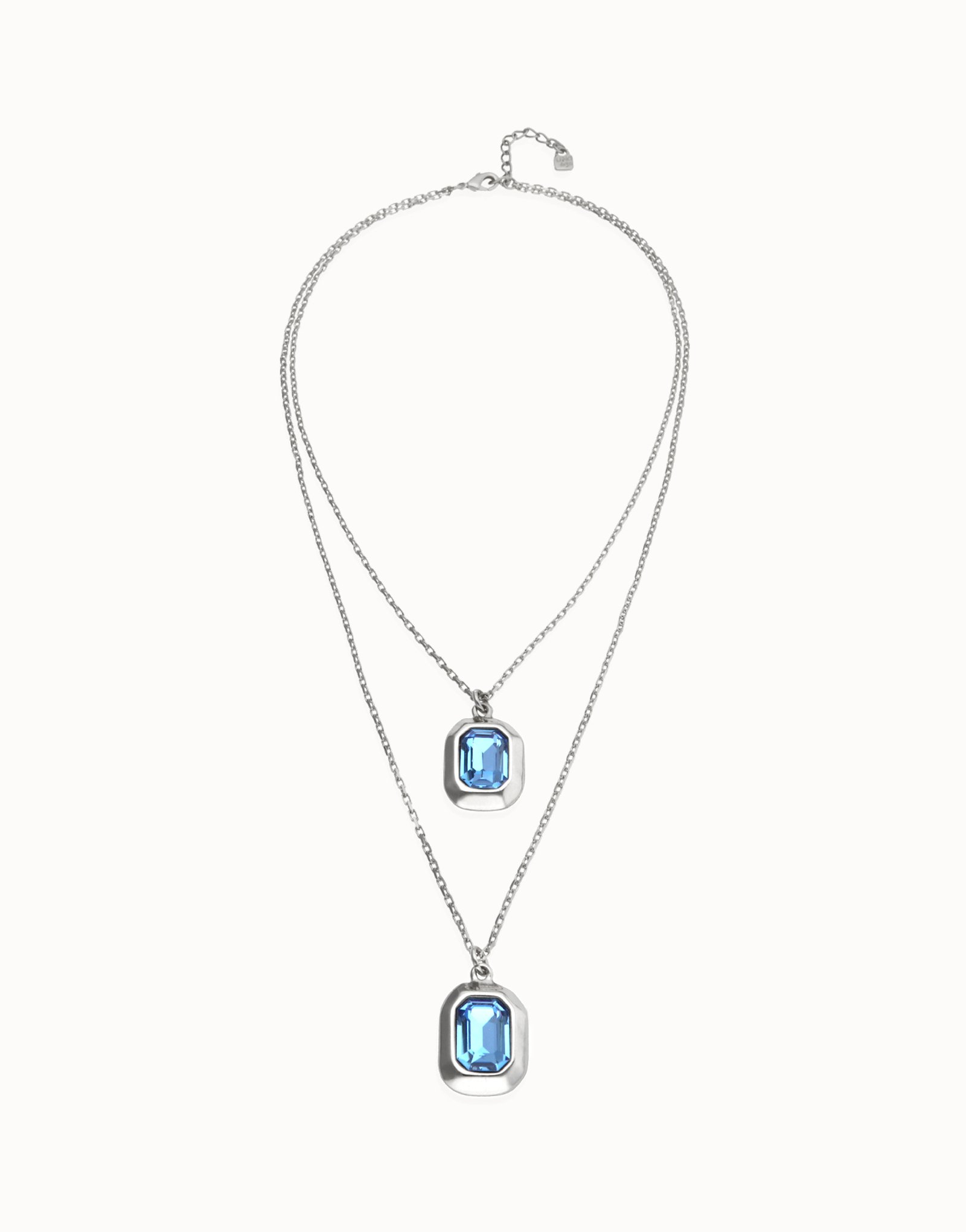 Collar doble ba&ntilde;ado en plata de ley con dos cristales facetados rectangulares