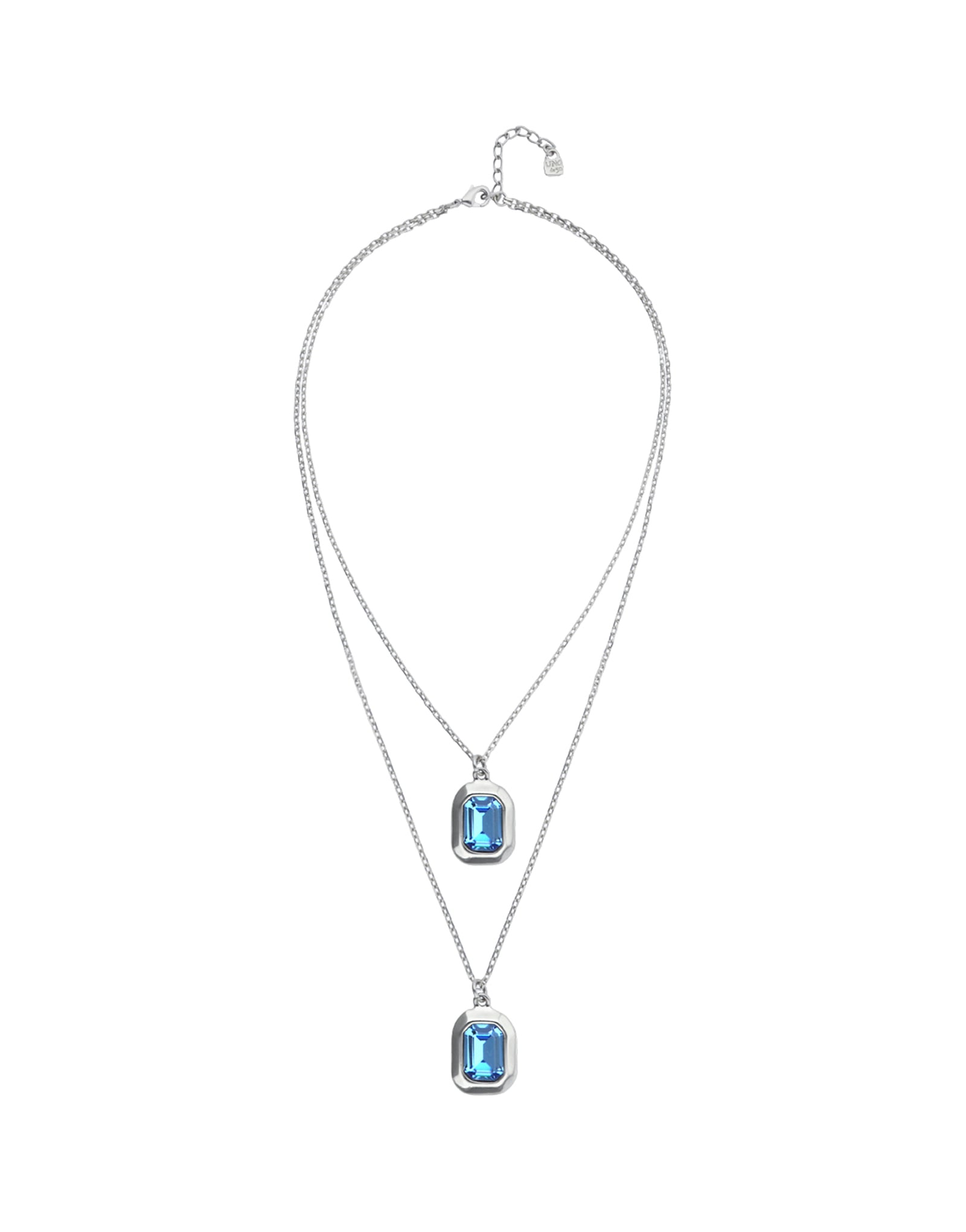 Double necklace with two rectangular faceted crystals