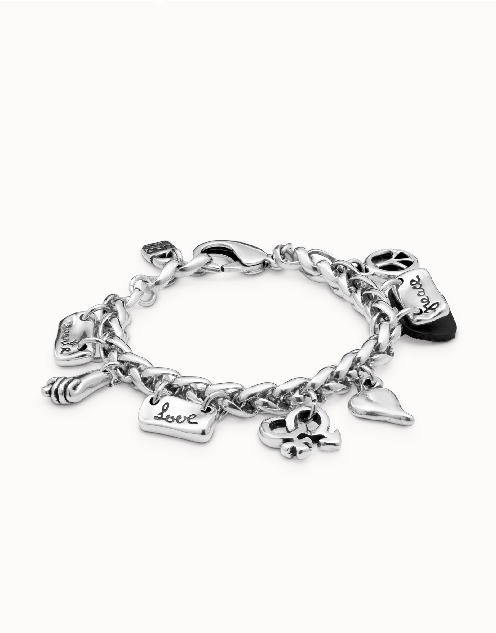 Bracciale placcato argento Sterling con catenina grossa e vari charm, , large image number null