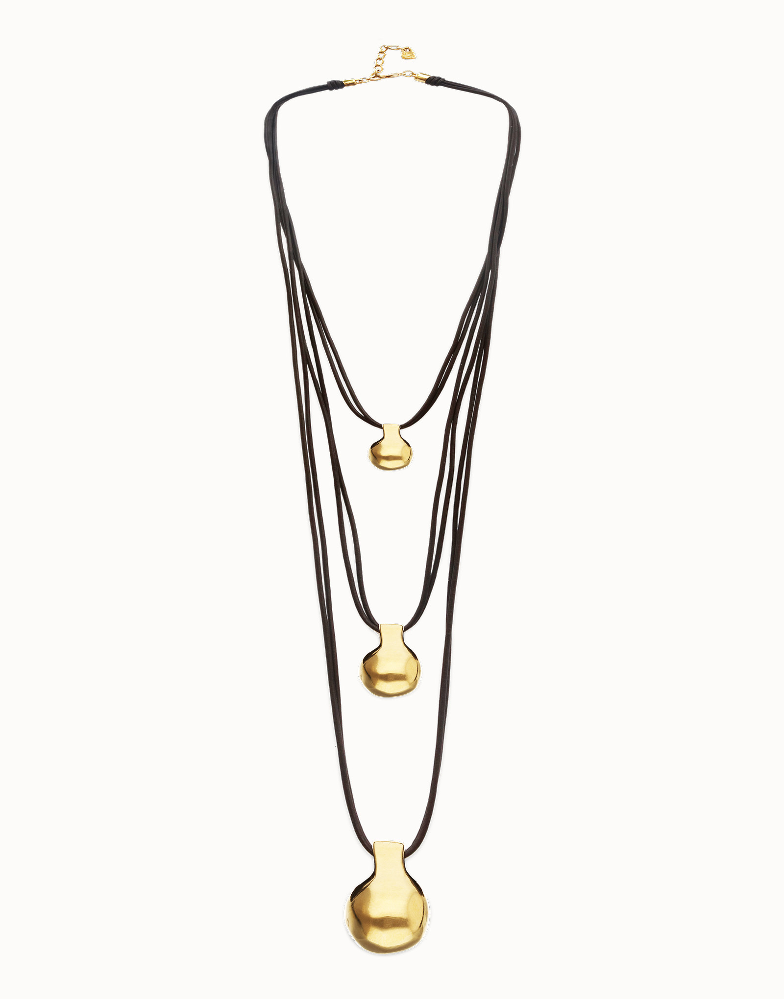 Multi strand leather necklace with three spheres thumbnail