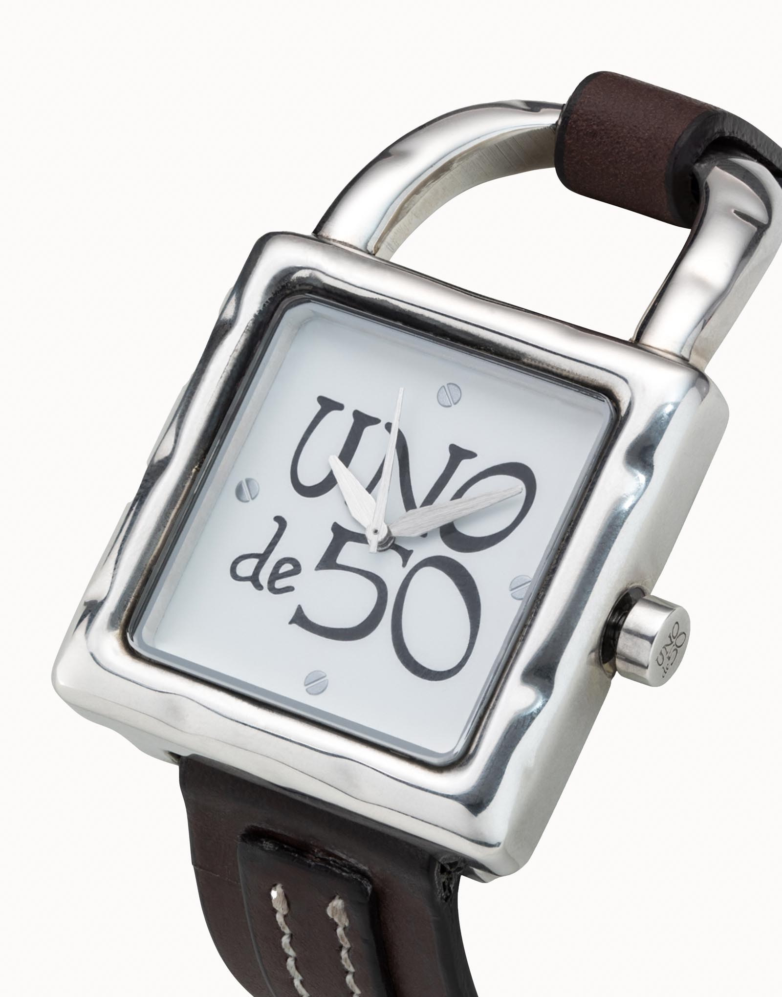 Reloj de mujer de piel y metal bañado en plata de ley, Plateado, large image number null