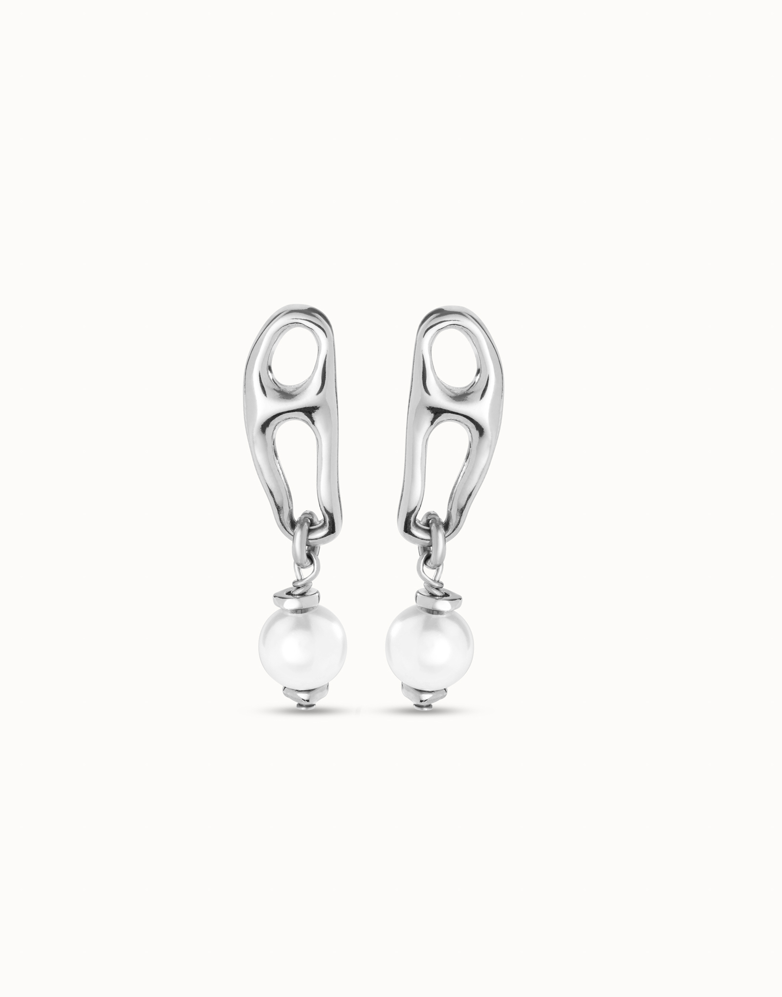 Boucles d’oreilles plaquées argent avec maillon et perle, Argent, large image number null