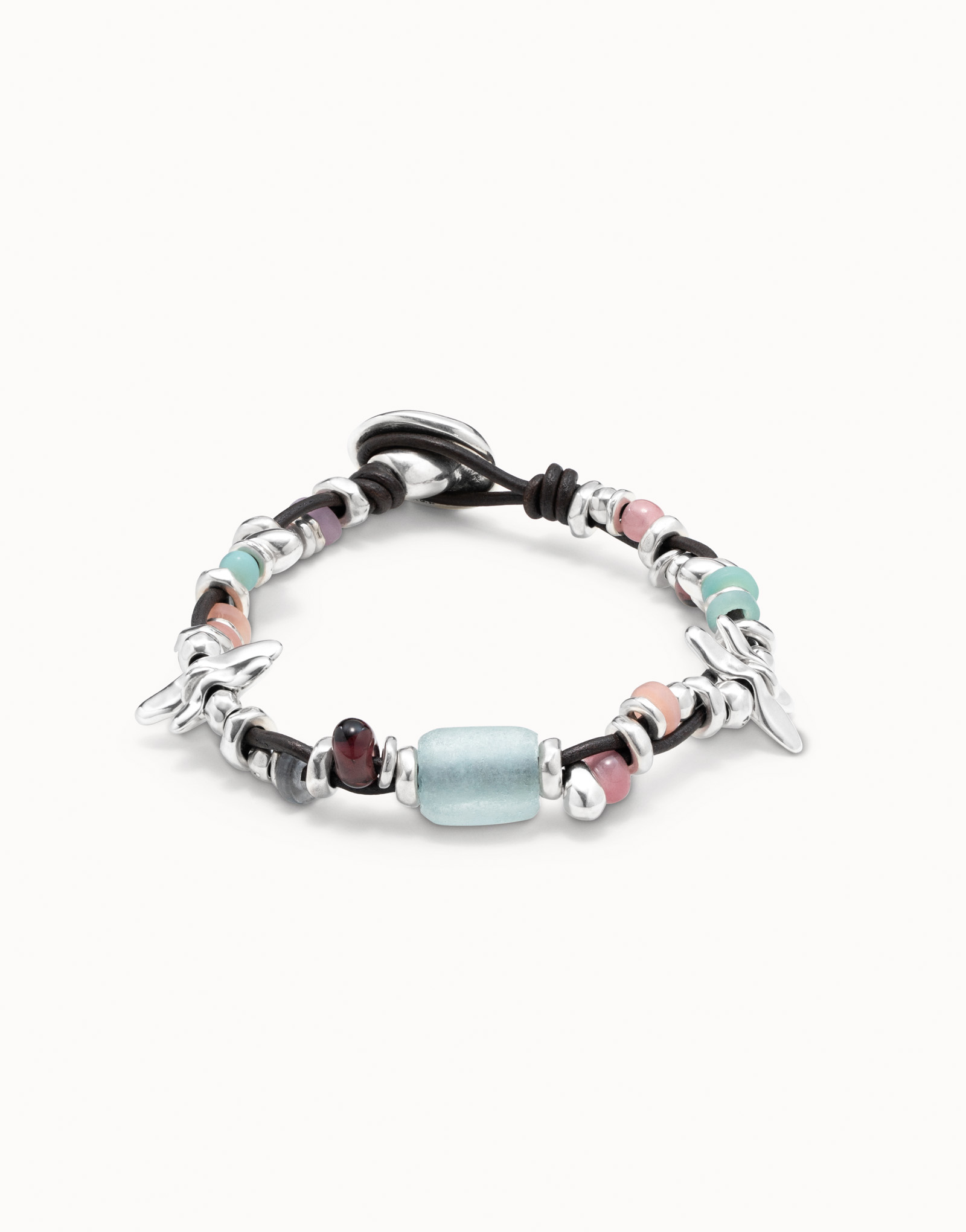 Sterling silver-plated leather bracelet with multicolor crystals, , large image number null