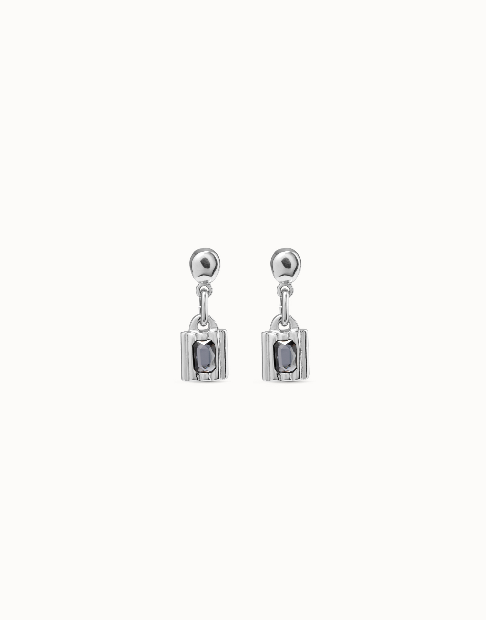 Sterling silver-plated padlock shaped earrings with crystals, Silver, large image number null