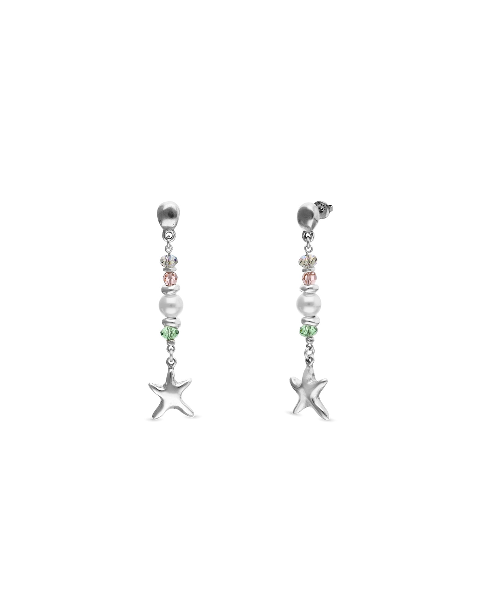 Long earrings with starfish and pearl