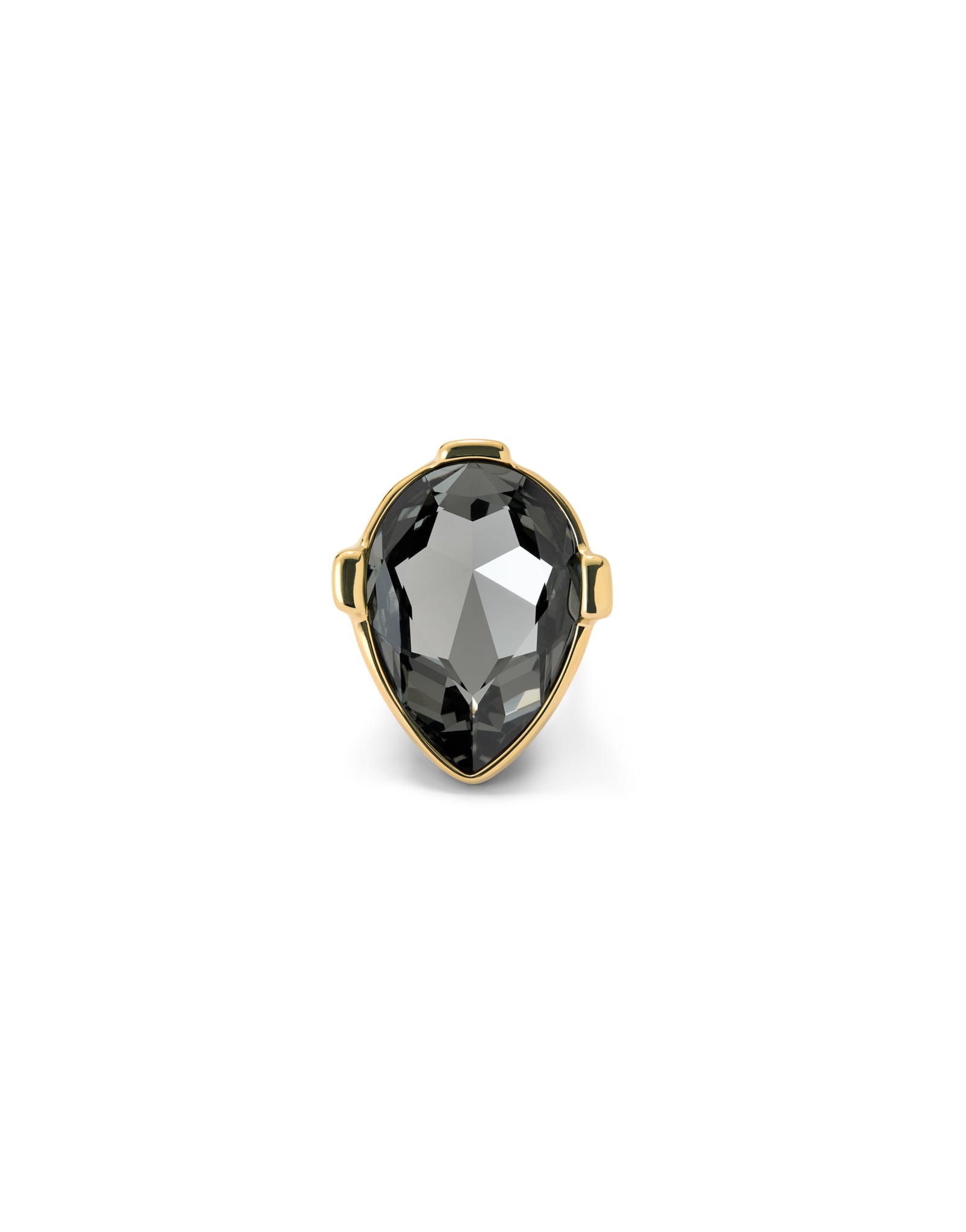 Drop-shaped ring with a grey faceted crystal
