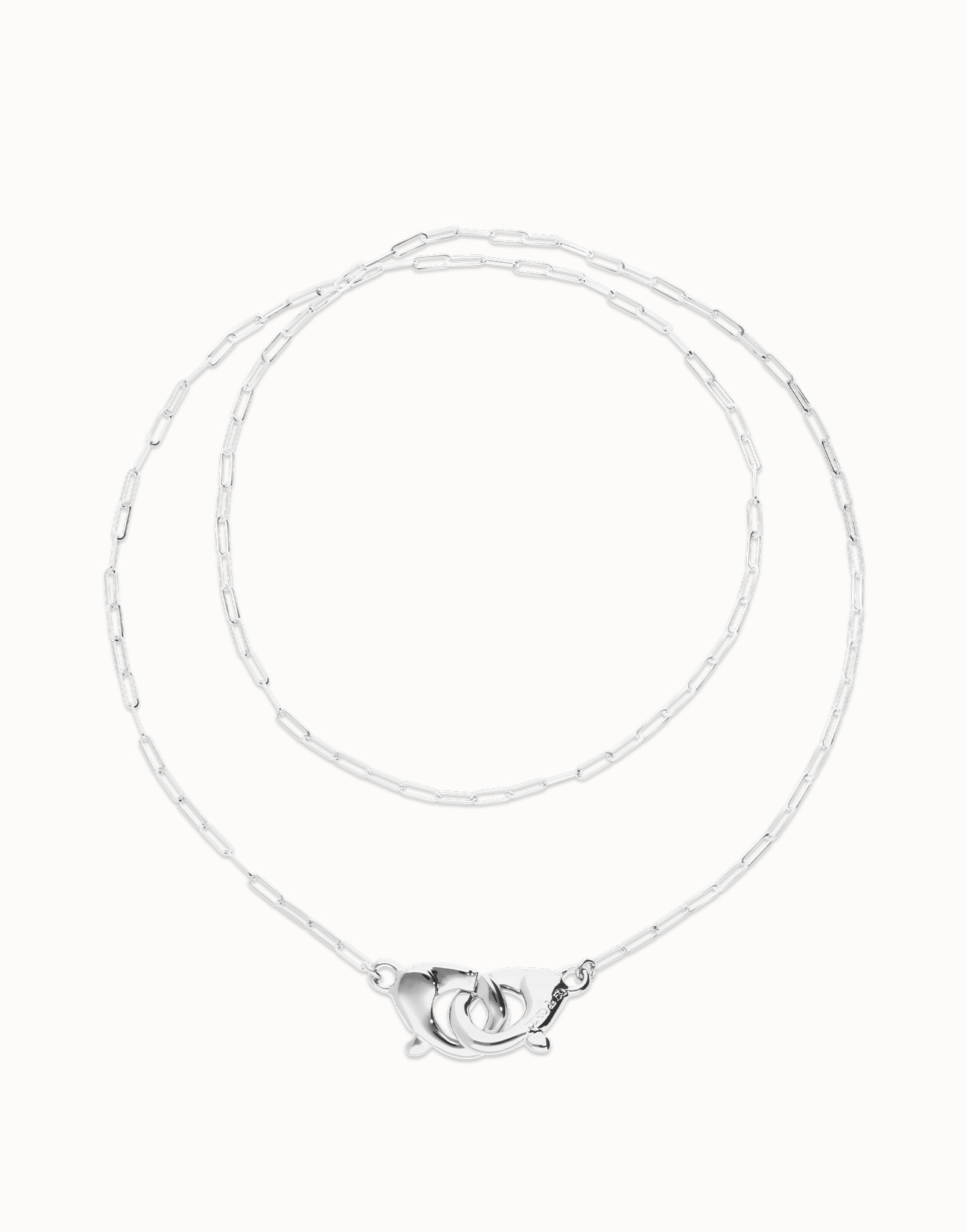 Collar largo bañado en plata con mosquetón entrelazado, Plateado, large thumbnail